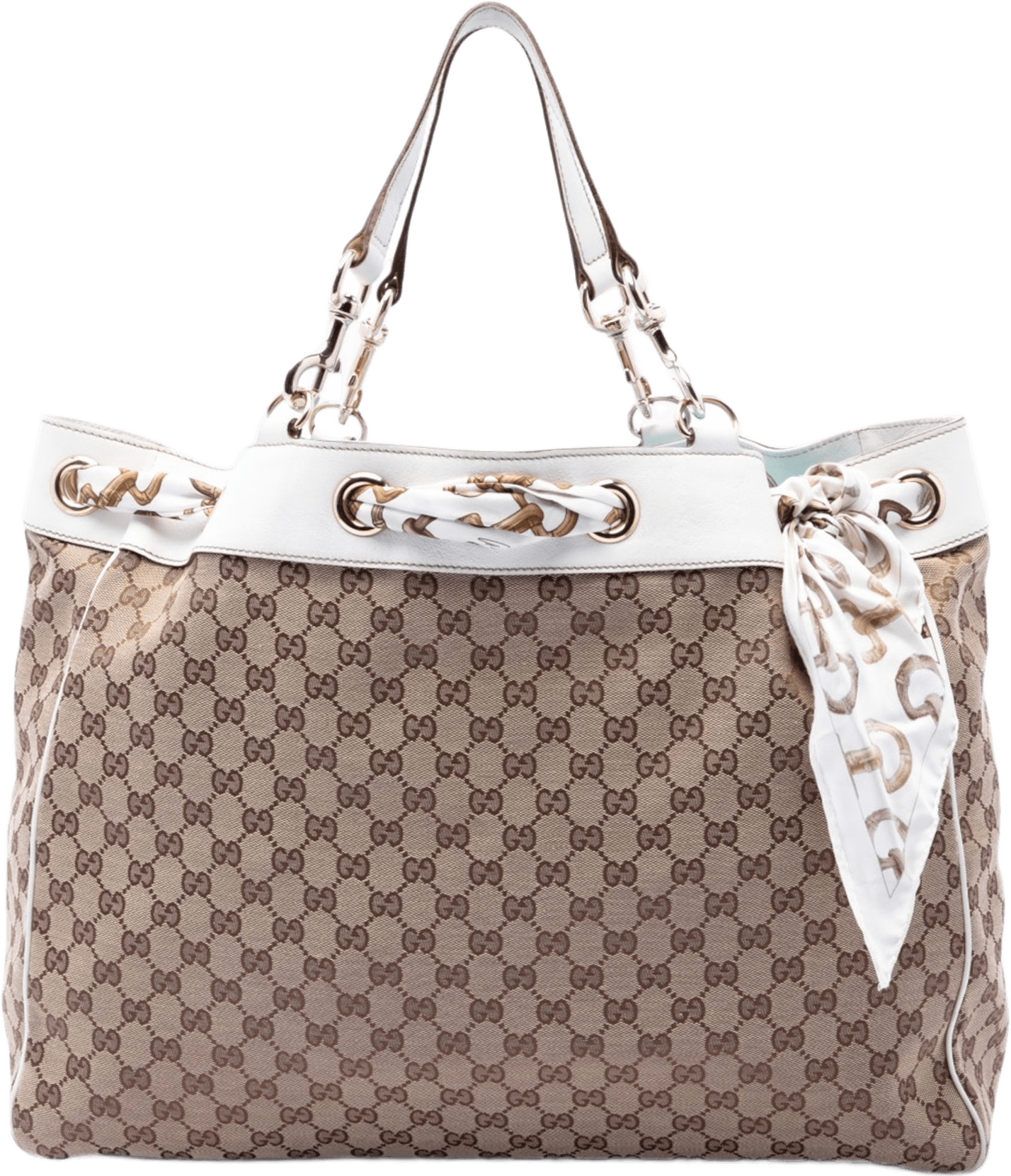 Gucci Large Gg Canvas Positano Scarf Tote, från Luxclusif, i färgen beige.