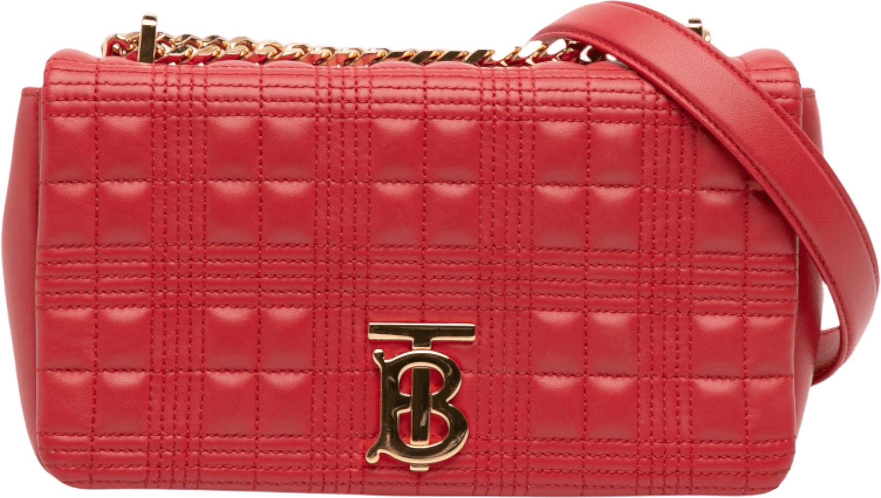 Burberry Small Quilted Lambskin Lola Crossbody, från Luxclusif, i färgen red.