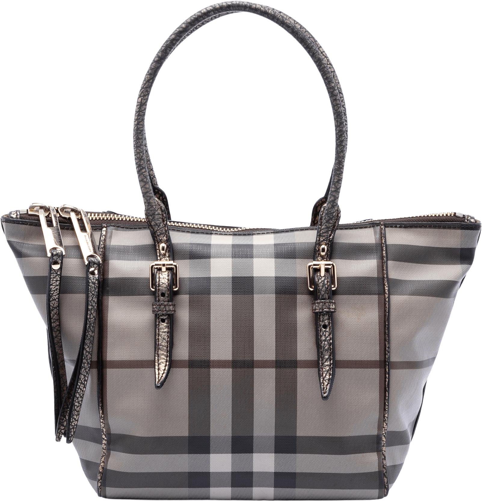Burberry Small Smoke Check Coated Canvas Salisbury Tote, från Luxclusif, i färgen beige.