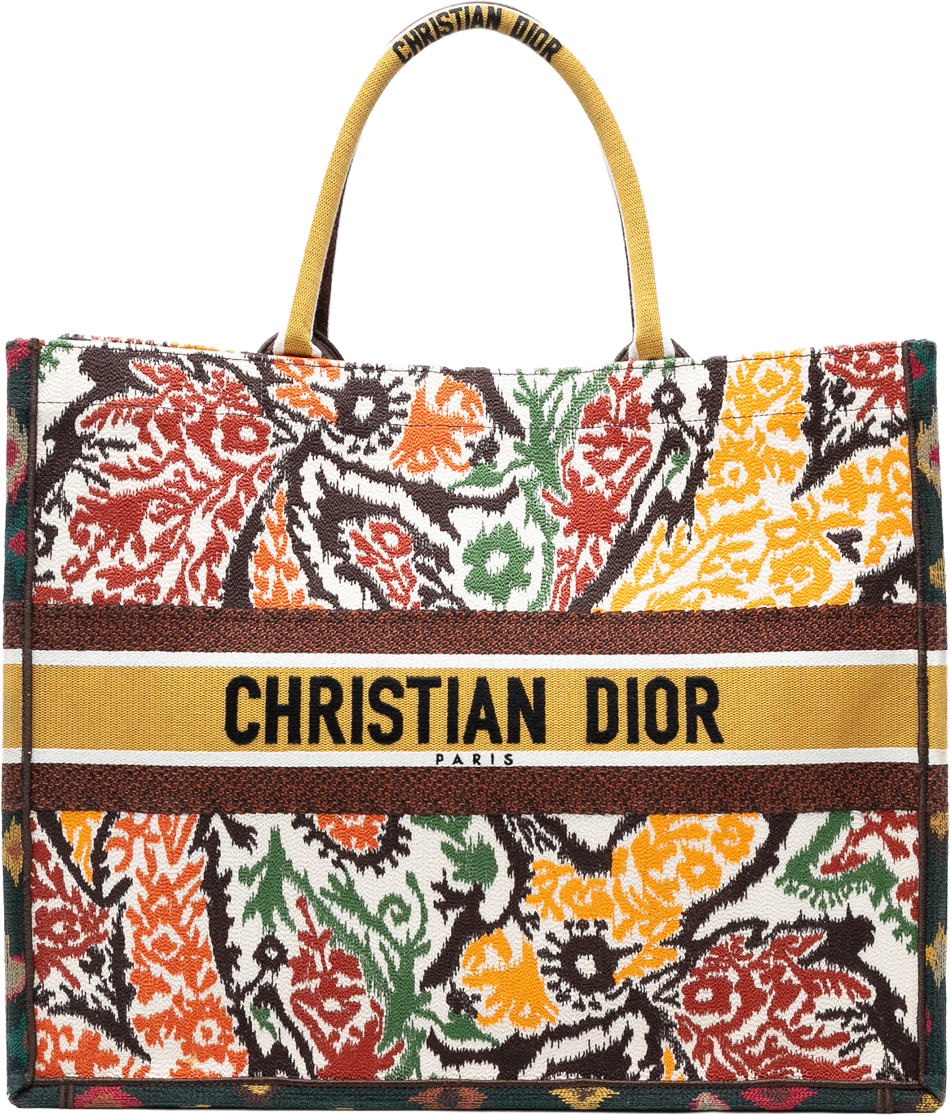 Dior Large Embroidered Canvas Paisley Book Tote, från Luxclusif, i färgen mustard.