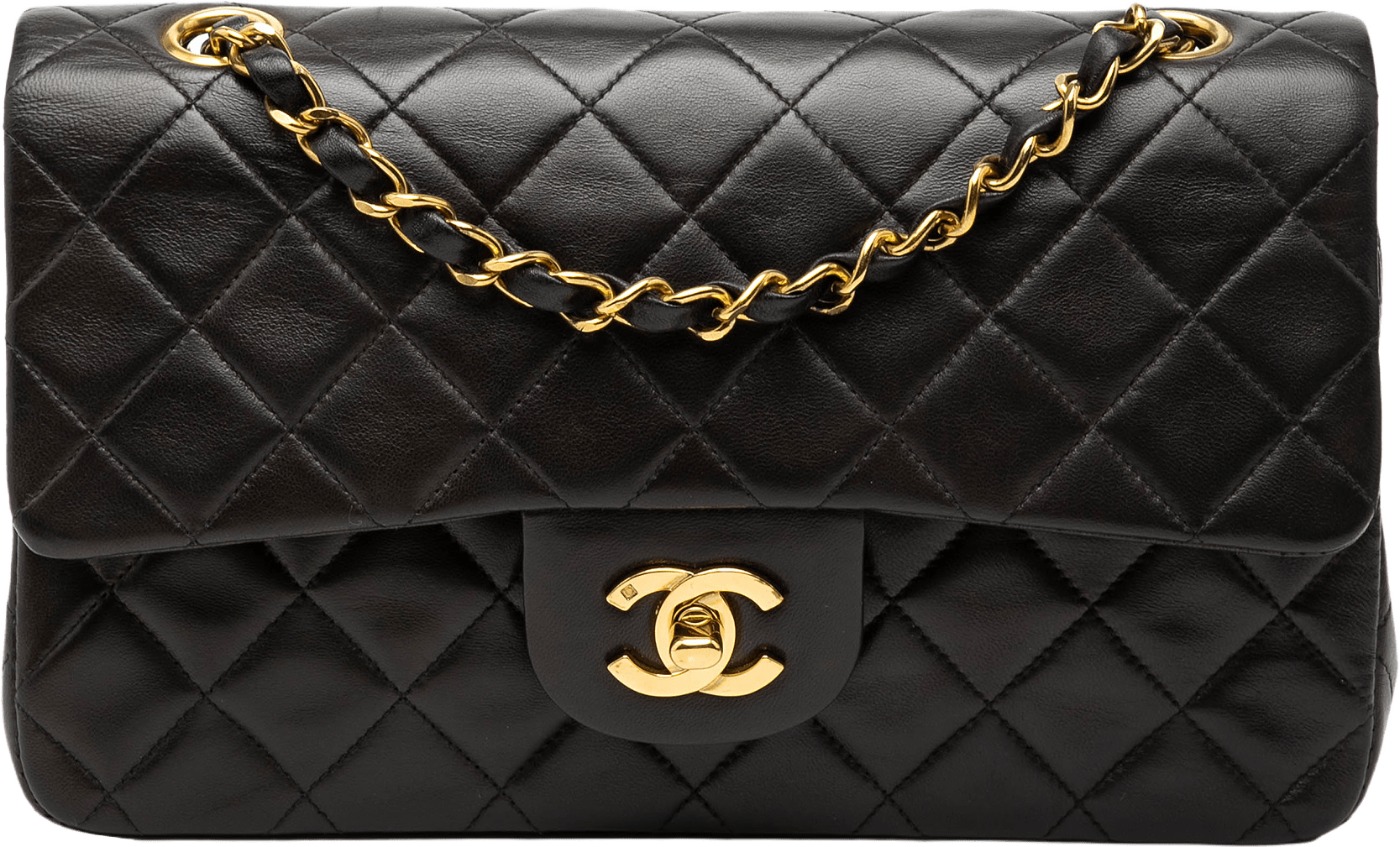 Chanel Small Classic Lambskin Double Flap, från Luxclusif, i färgen black.