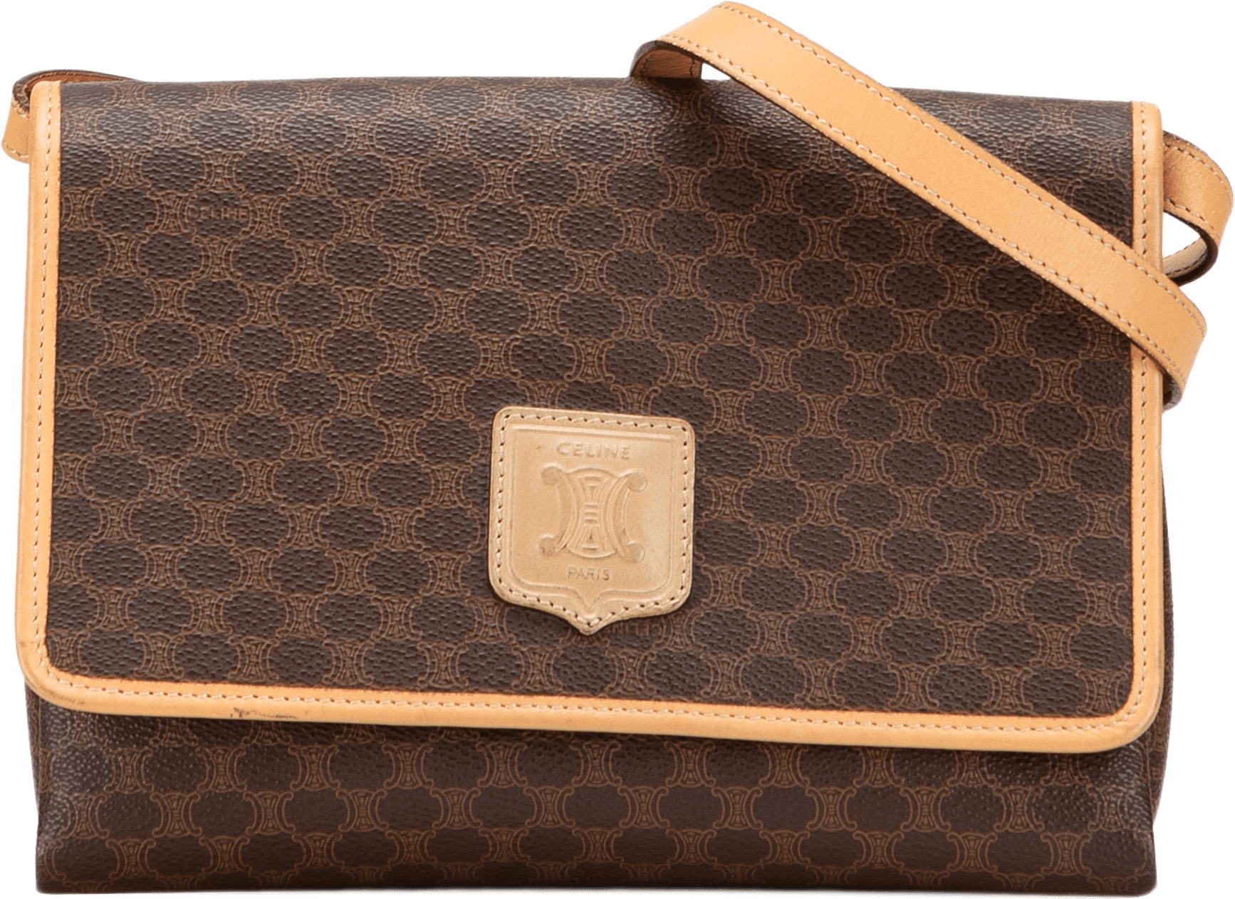 Celine Macadam Coated Canvas Crossbody, från Luxclusif, i färgen brun.