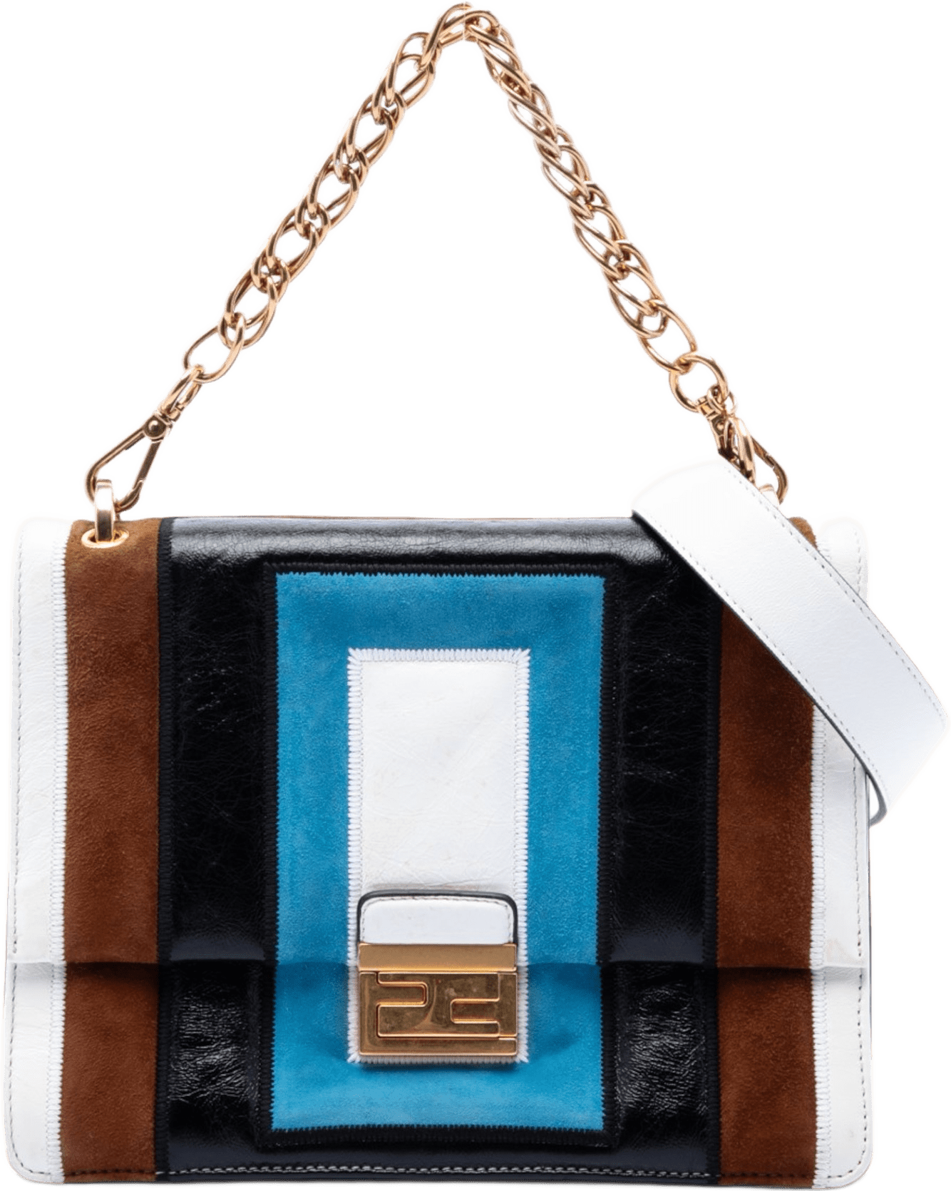Fendi Suede And Leather Kan U Colorblock Satchel, från Luxclusif, i färgen white.