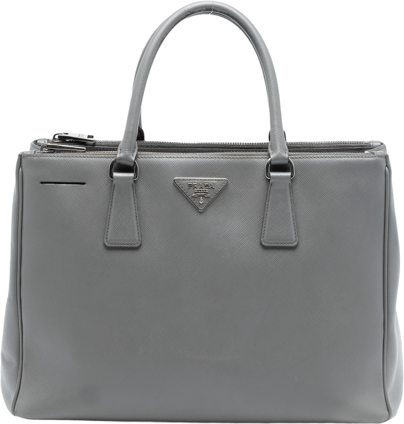Prada Medium Saffiano Lux Galleria Double Zip Satchel, från Luxclusif, i färgen gray.