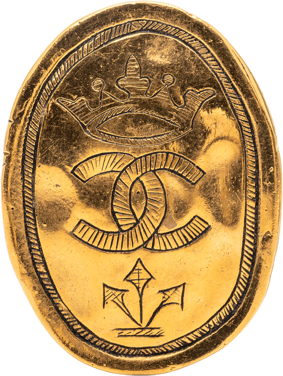 Chanel Cc Gold Plated Crown Oval Brooch, från Luxclusif, i färgen gold.