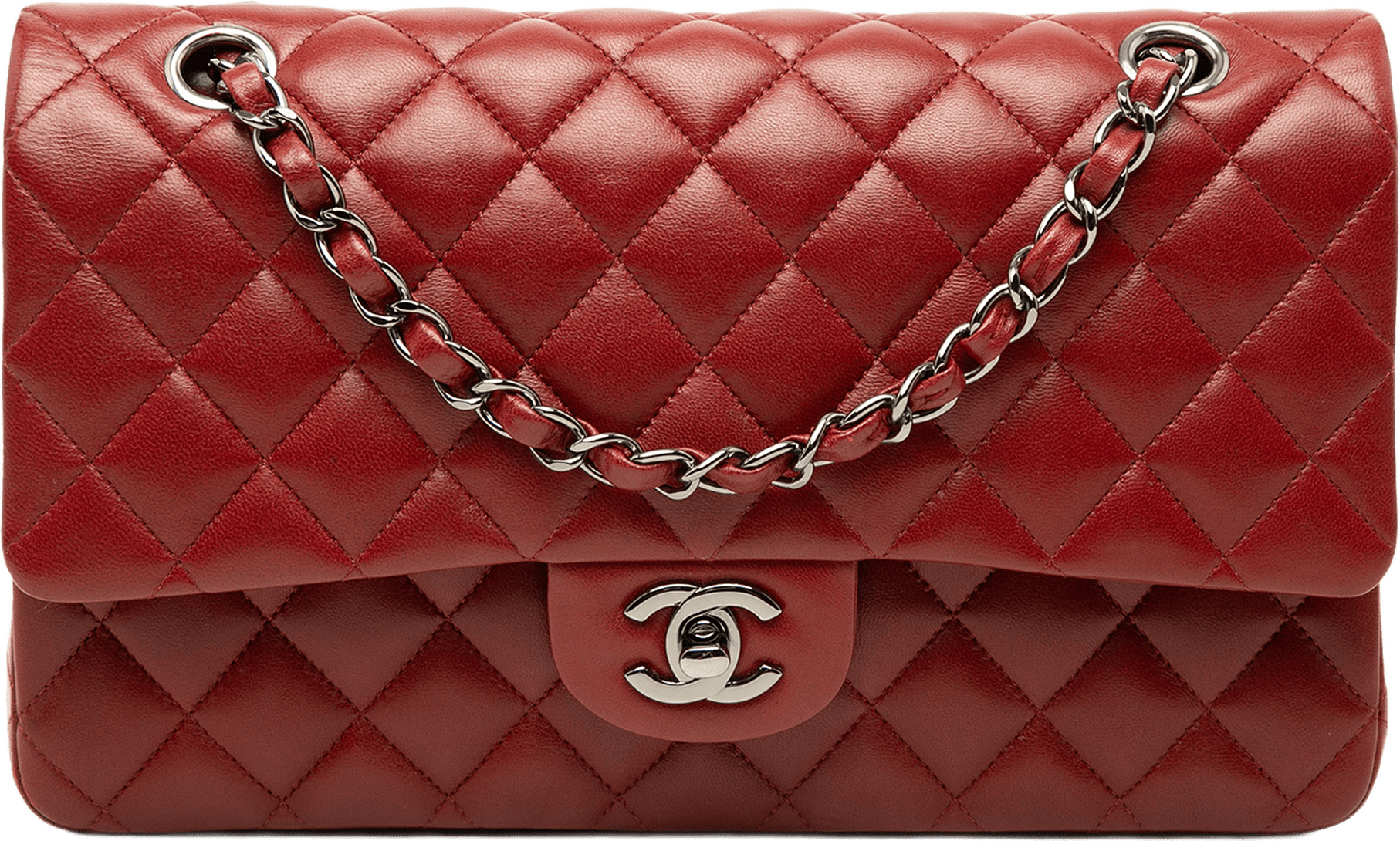 Chanel Medium Classic Lambskin Double Flap, från Luxclusif, i färgen röd.