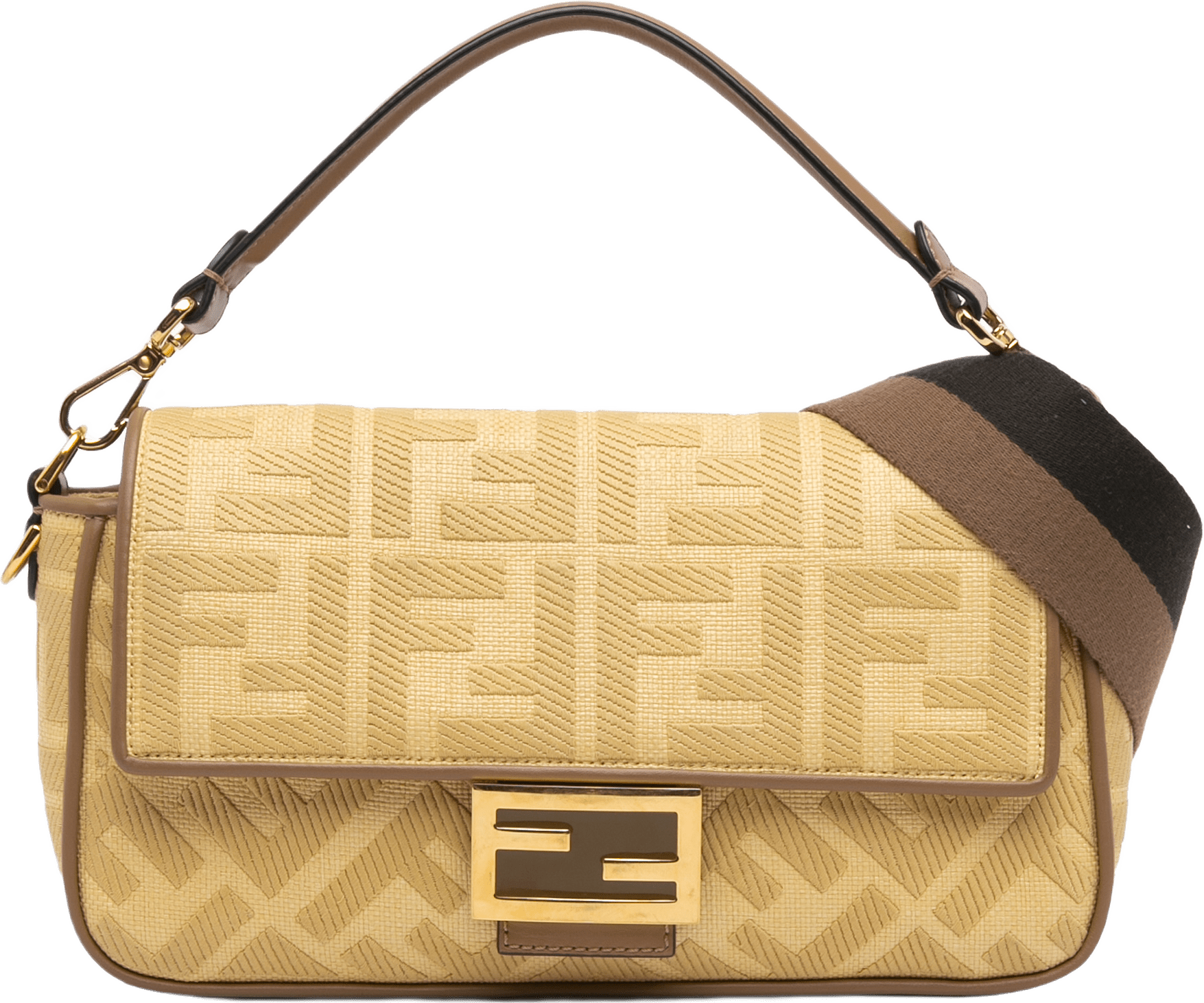 Fendi Zucca Embroidered Canvas Baguette Satchel, från Luxclusif, i färgen yellow.