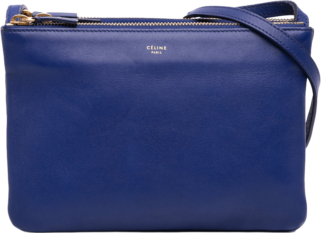 Celine Small Lambskin Trio Crossbody, från Luxclusif, i färgen midnight blue.
