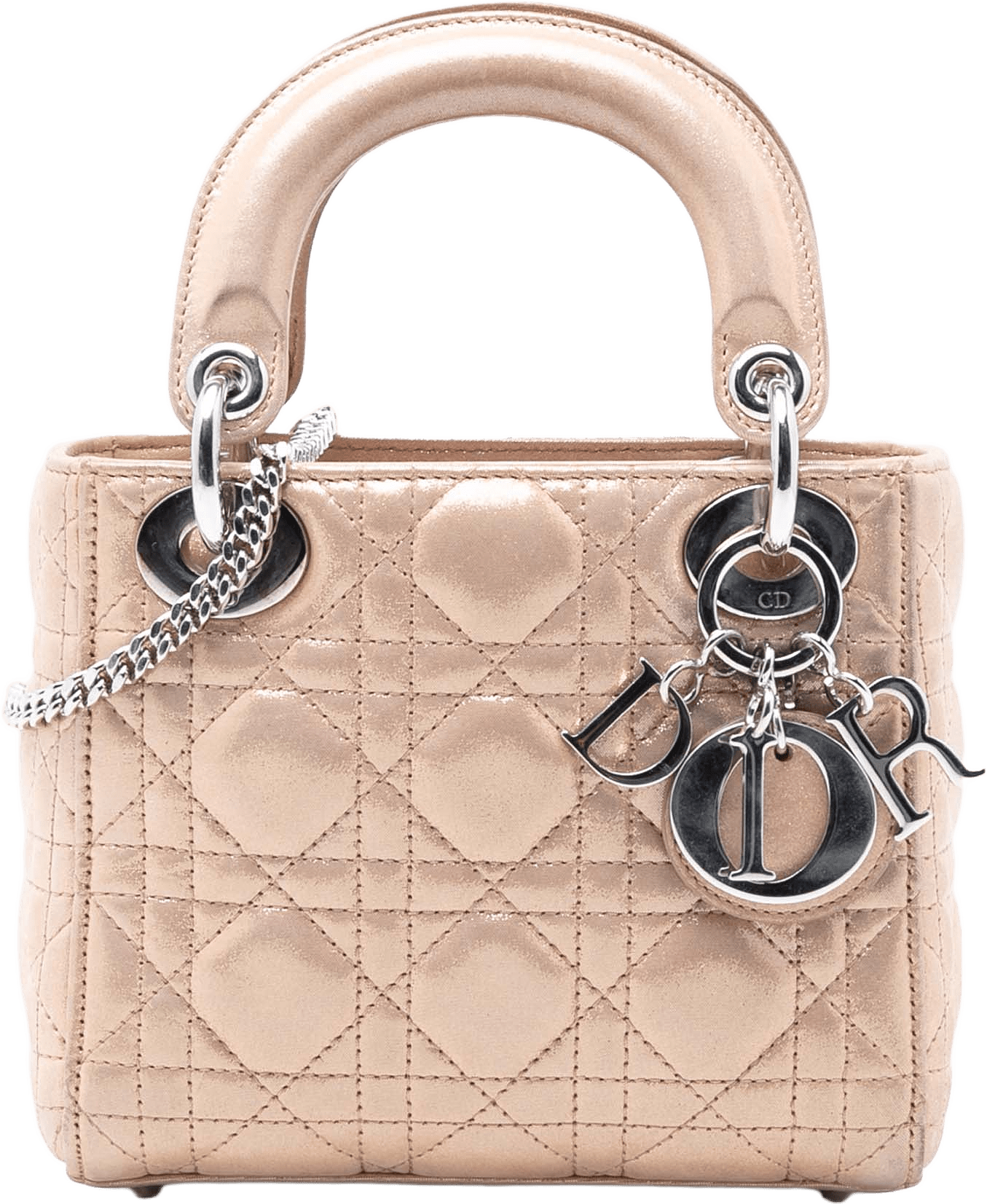 Dior Mini Iridescent Lambskin Cannage Lady Dior, från Luxclusif, i färgen beige.