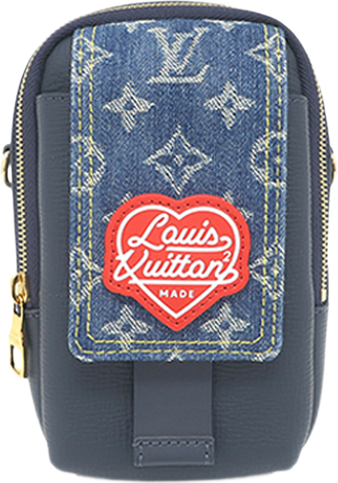 Louis Vuitton Nigo Monogram Denim And Taurillon Double Phone Pouch, från Luxclusif, i färgen blå.