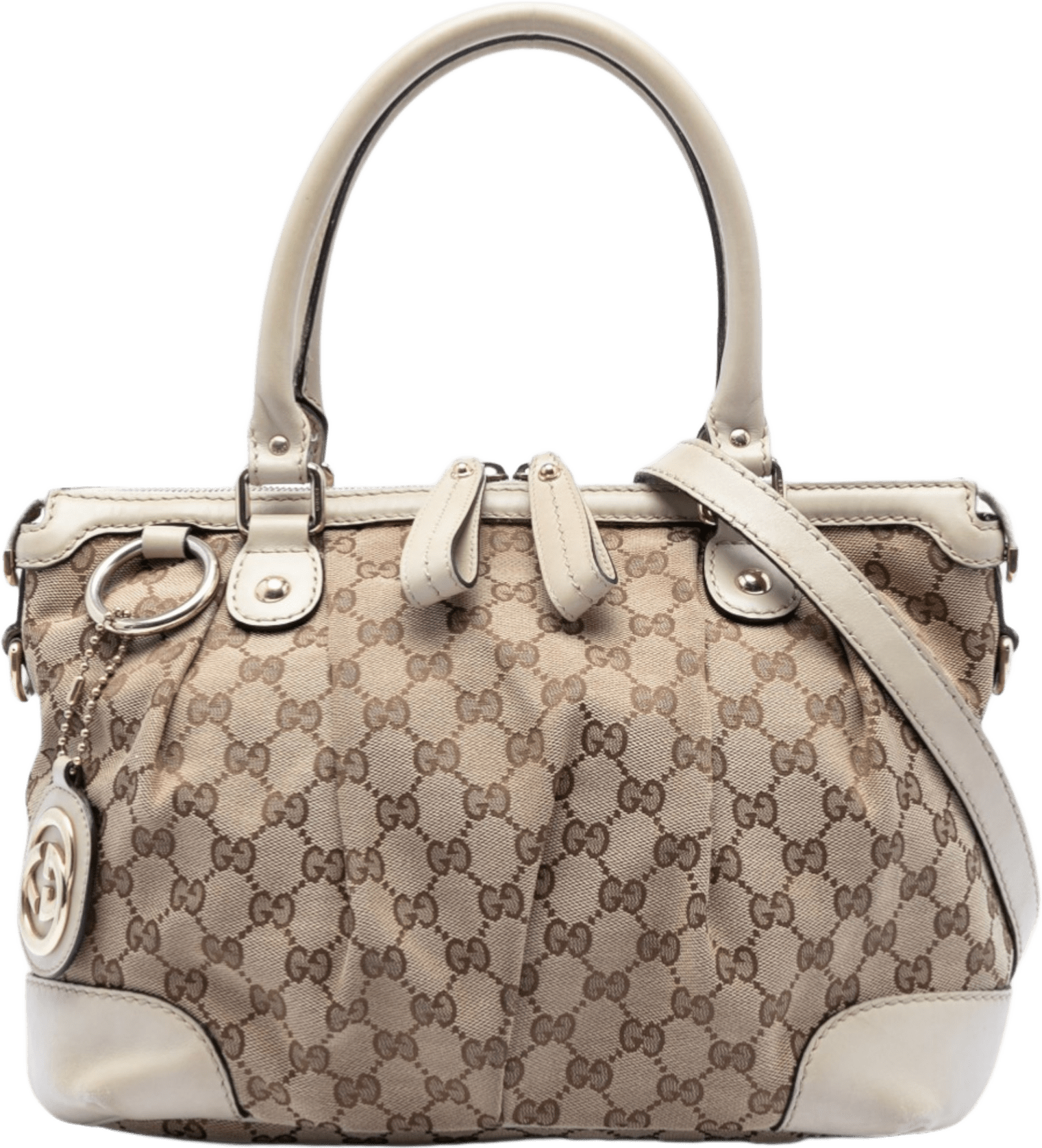 Gucci Gg Canvas Sukey Satchel, från Luxclusif, i färgen beige.