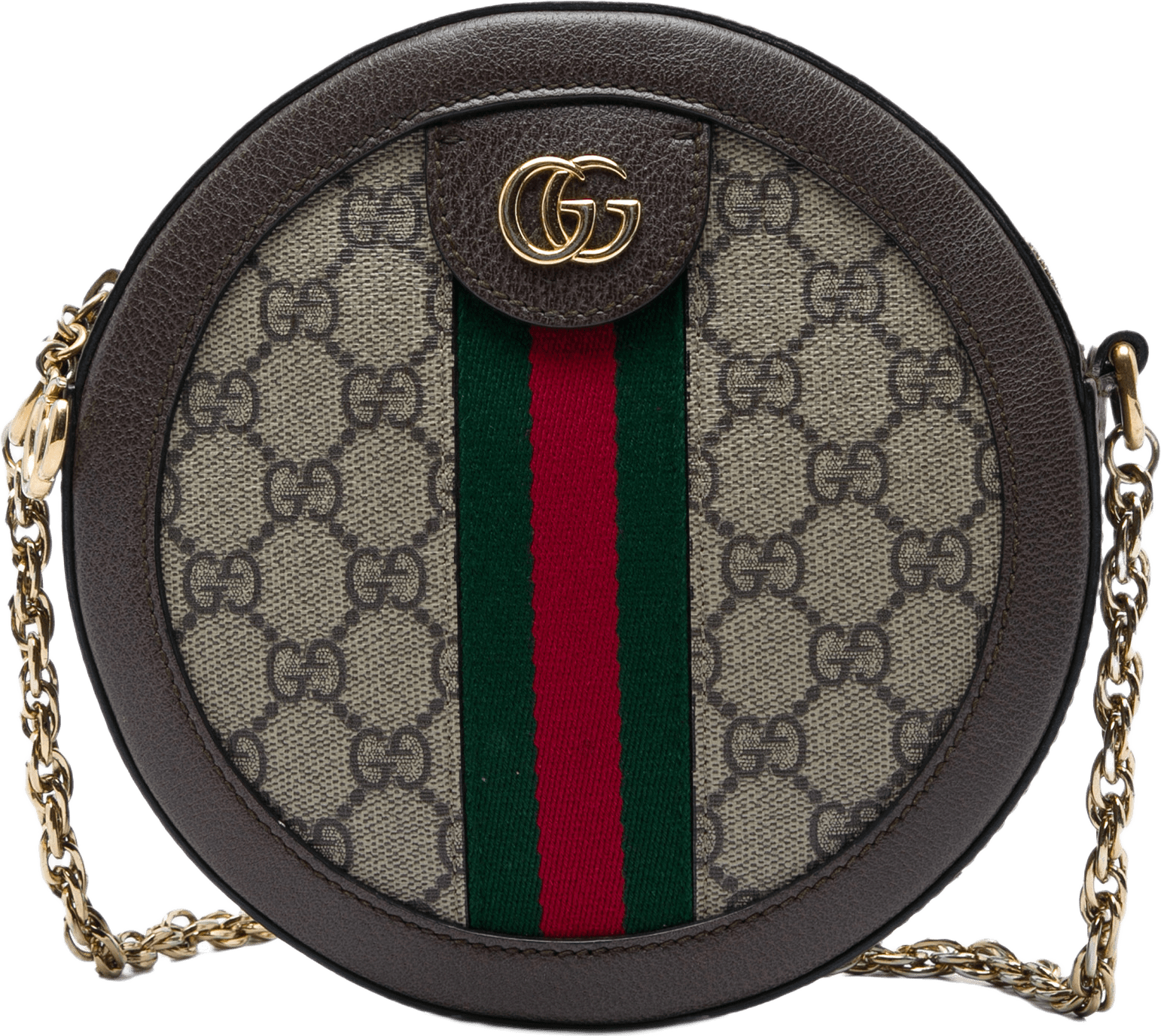 Gucci Mini Gg Supreme Web Ophidia Round Crossbody, från Luxclusif, i färgen beige.