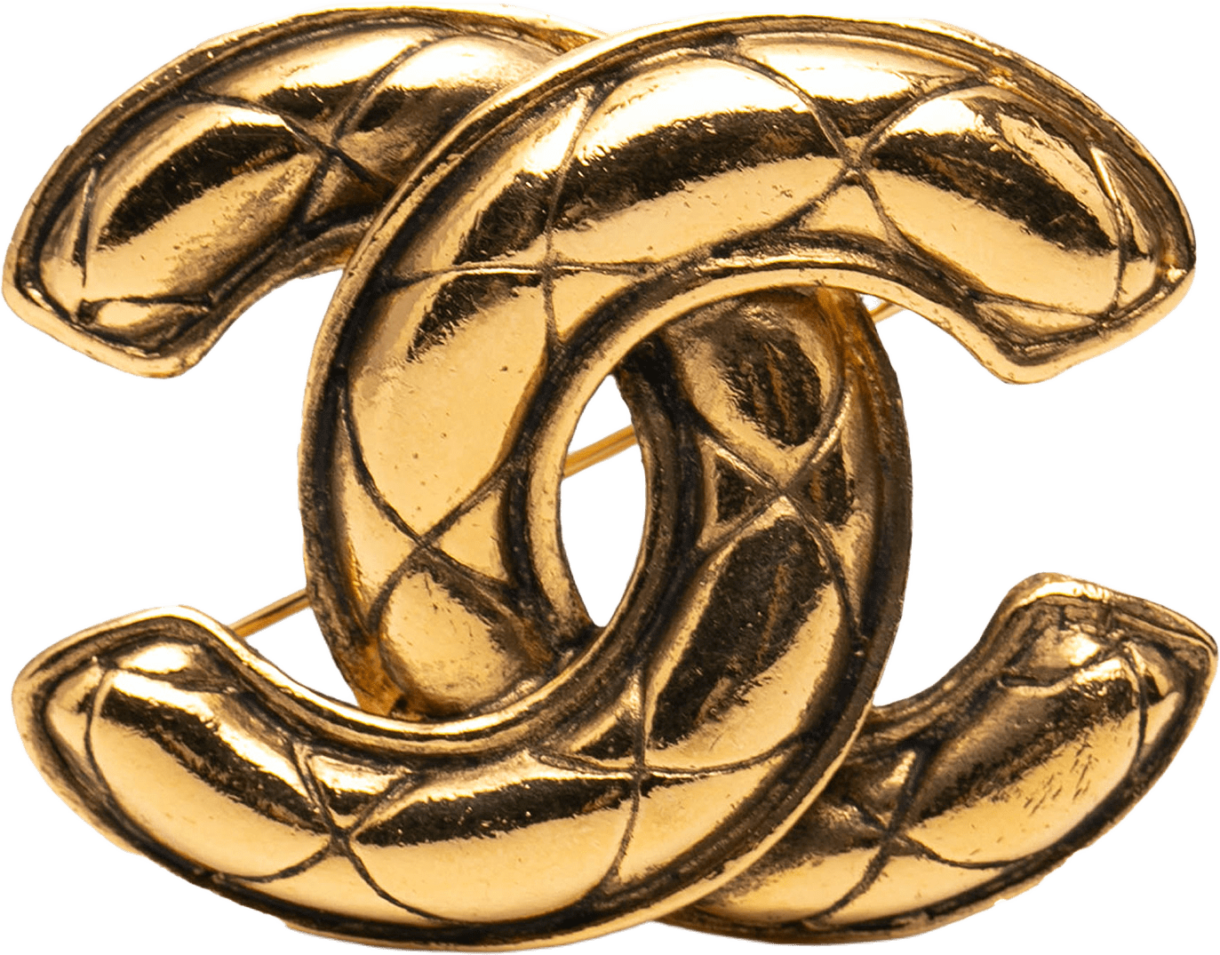 Chanel Gold Plated Quilted Cc Brooch, från Luxclusif, i färgen gold.