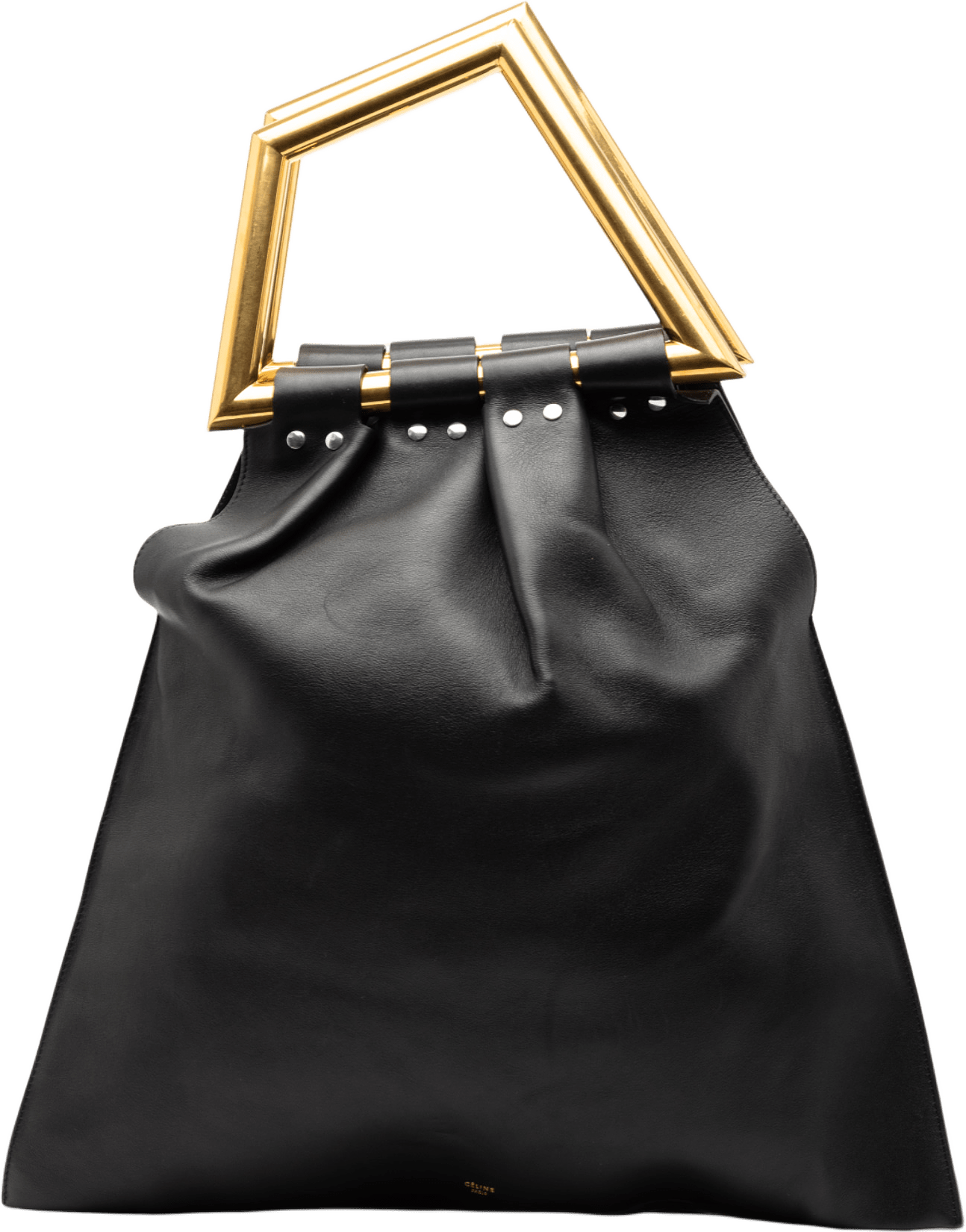 Celine Leather Open Triangle Sac Handbag, från Luxclusif, i färgen black.