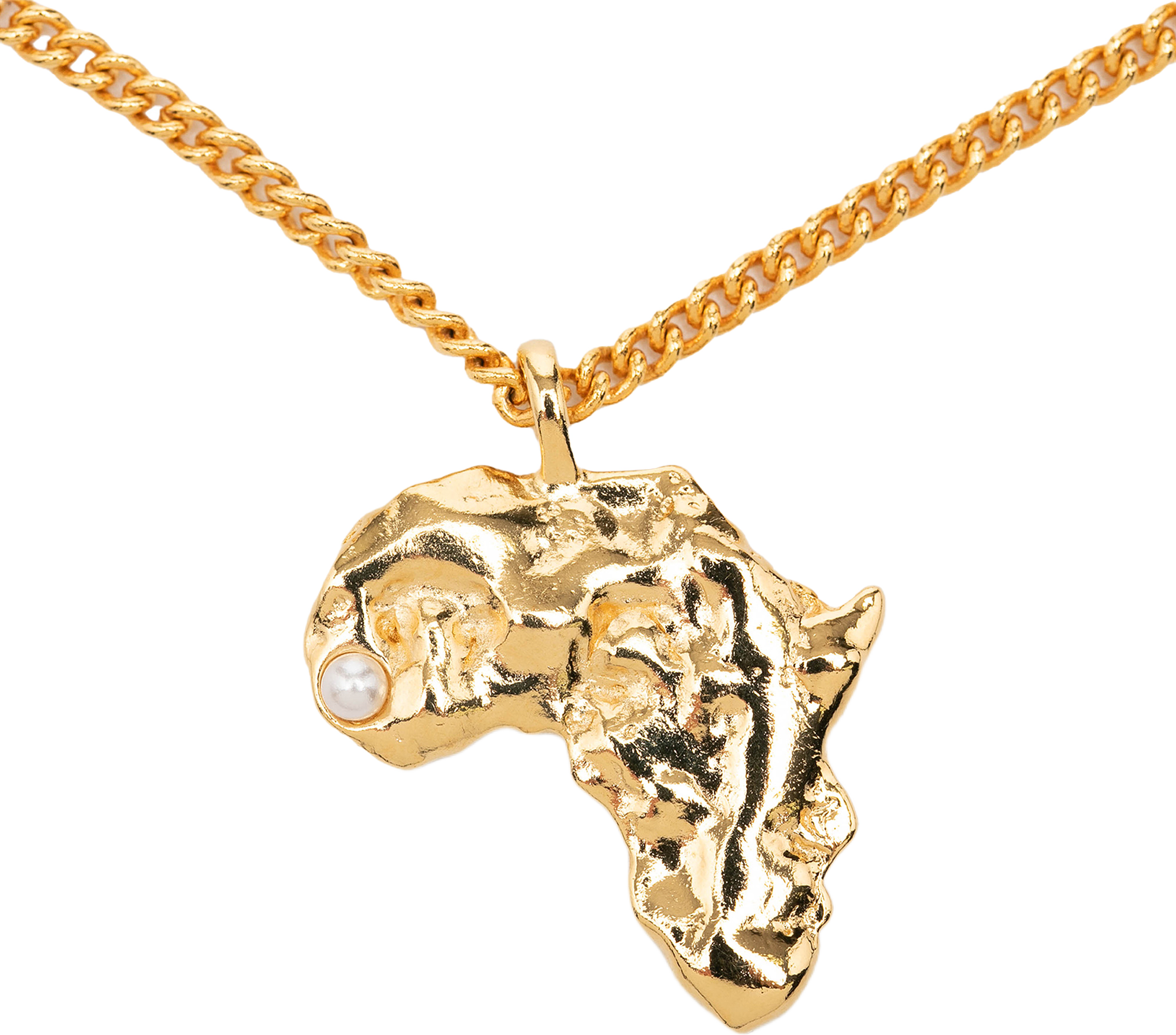 Chanel Cc Gold Plated Faux Pearl African Map Pendant Necklace, från Luxclusif, i färgen gold.
