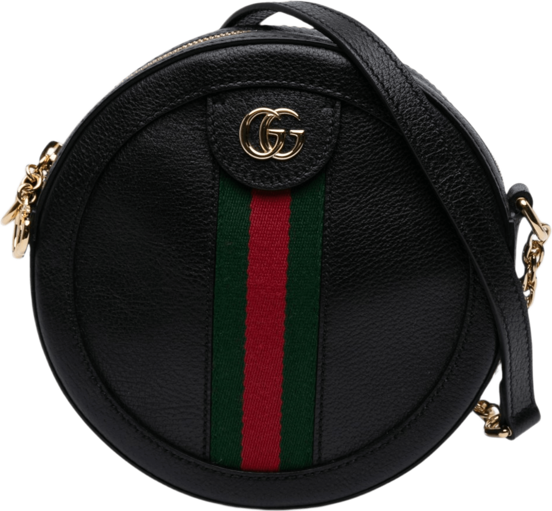 Gucci Mini Calfskin Web Ophidia Round Crossbody, från Luxclusif, i färgen svart.
