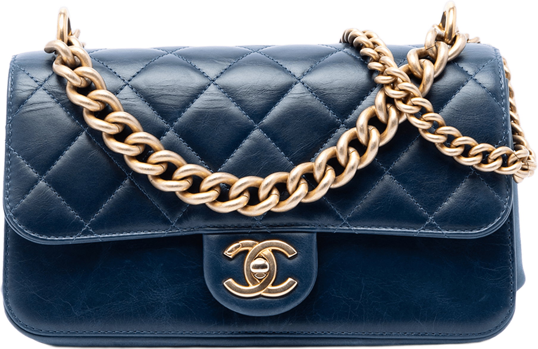 Chanel Small Quilted Calfskin Straight Lined Flap, från Luxclusif, i färgen blå.