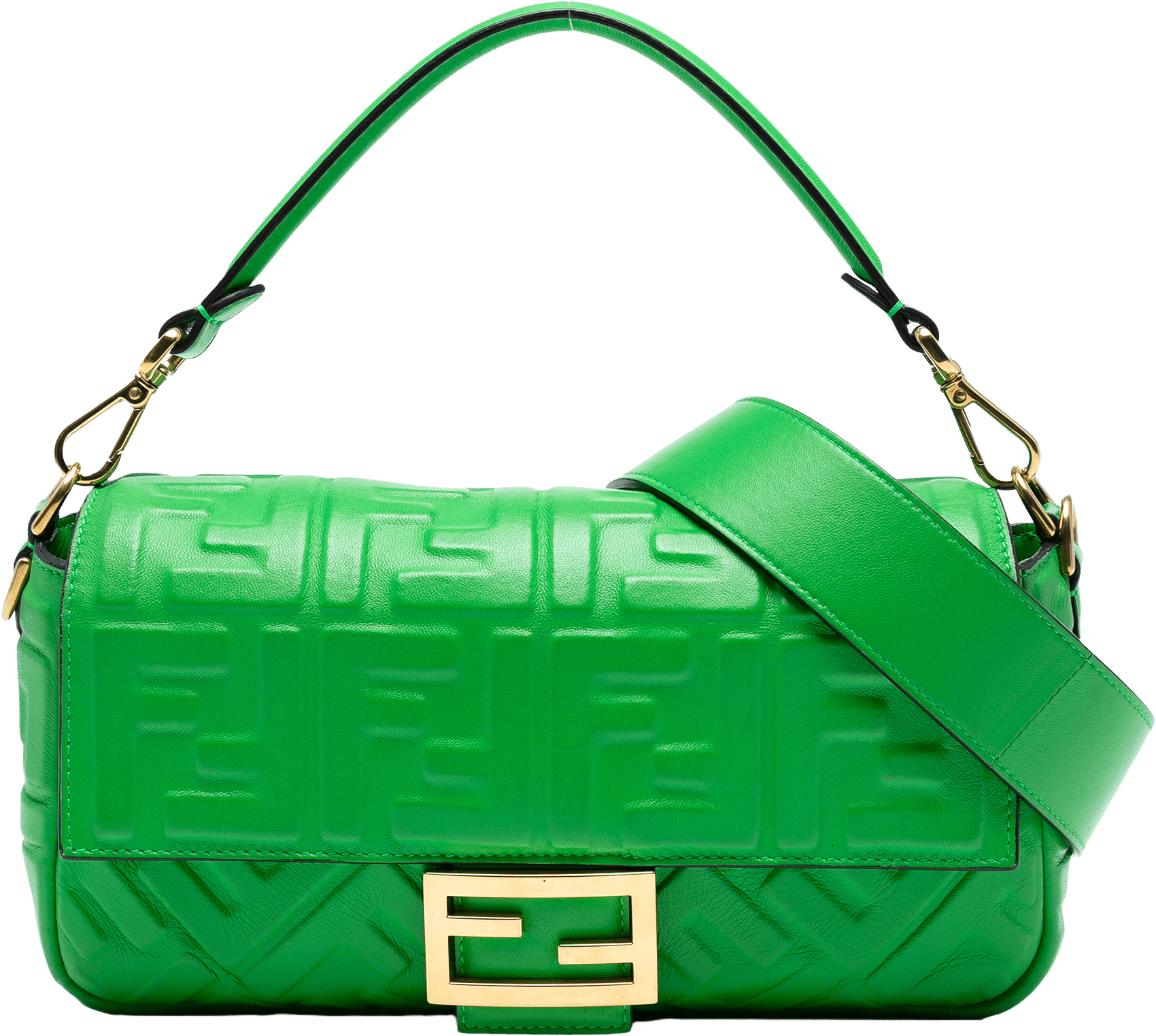 Fendi Zucca Embossed Leather Baguette Satchel, från Luxclusif, i färgen green.