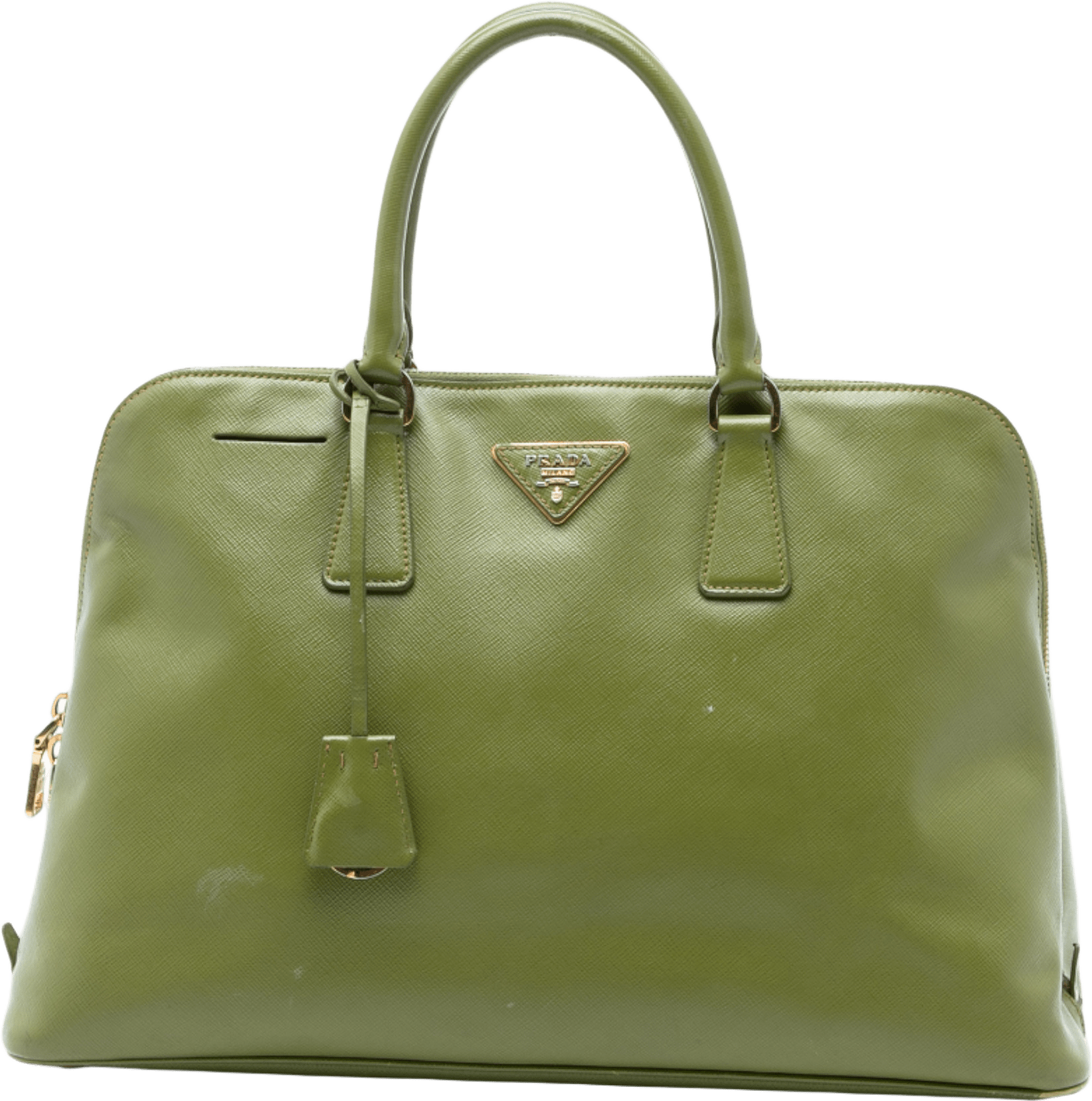 Prada Large Saffiano Lux Promenade Satchel, från Luxclusif, i färgen olive green.