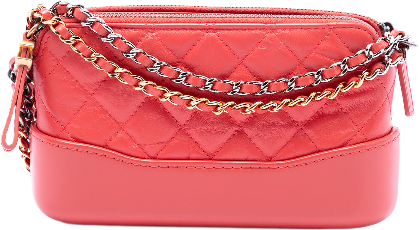 Chanel Quilted Aged Calfskin Gabrielle Double Zip Clutch With Chain, från Luxclusif, i färgen rosa.