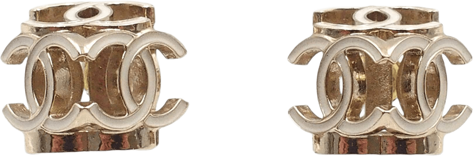 Chanel Triple Cc Gold Plated Enamel Push Back Earrings, från Luxclusif, i färgen guld.