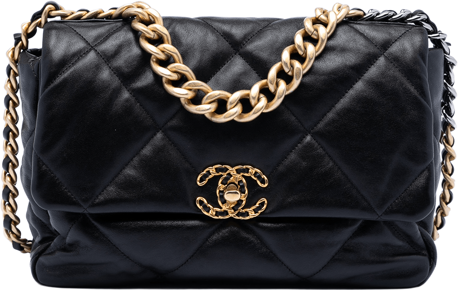 Chanel Large Lambskin 19 Flap, från Luxclusif, i färgen black.
