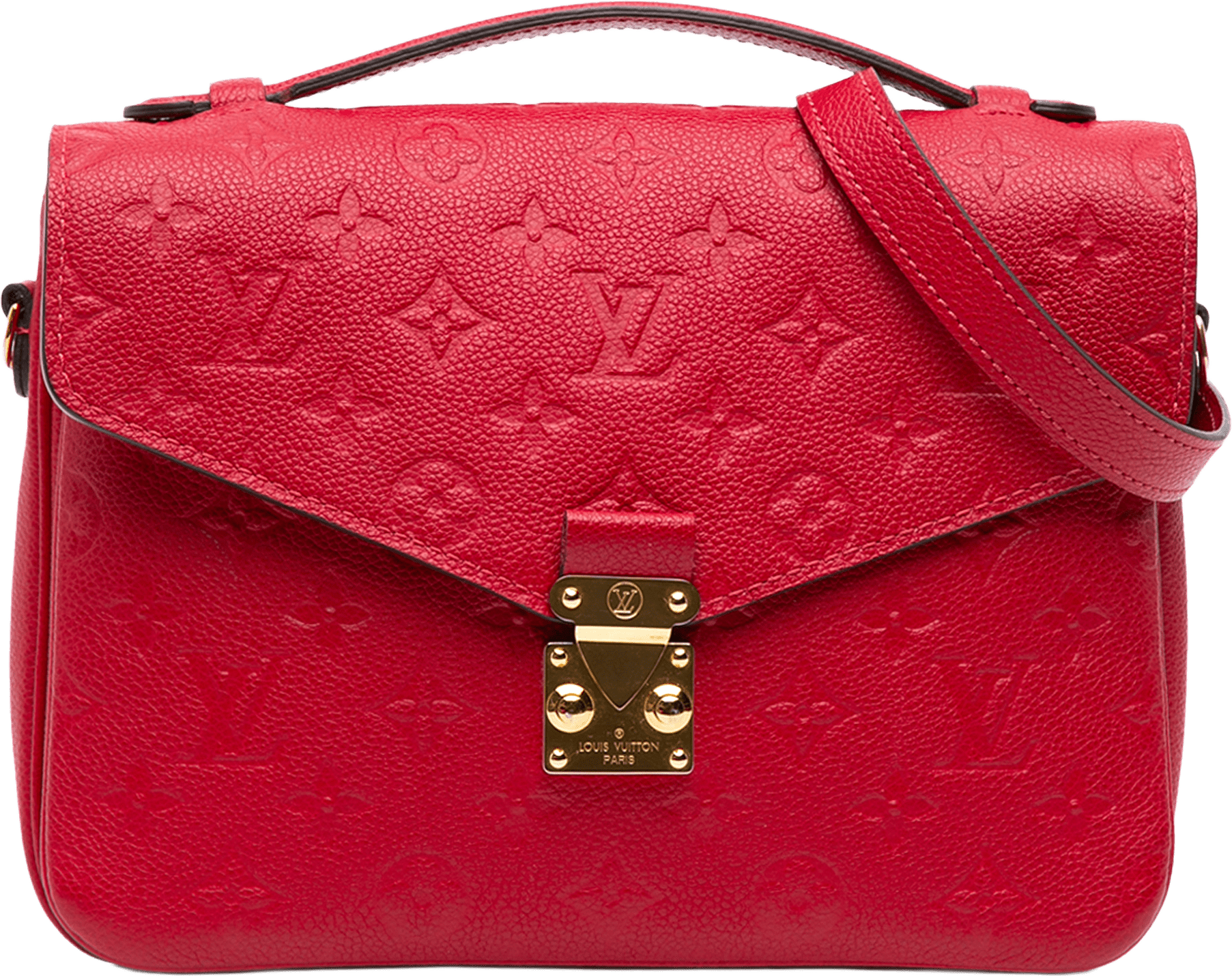 Louis Vuitton Monogram Empreinte Pochette Metis, från Luxclusif, i färgen röd.