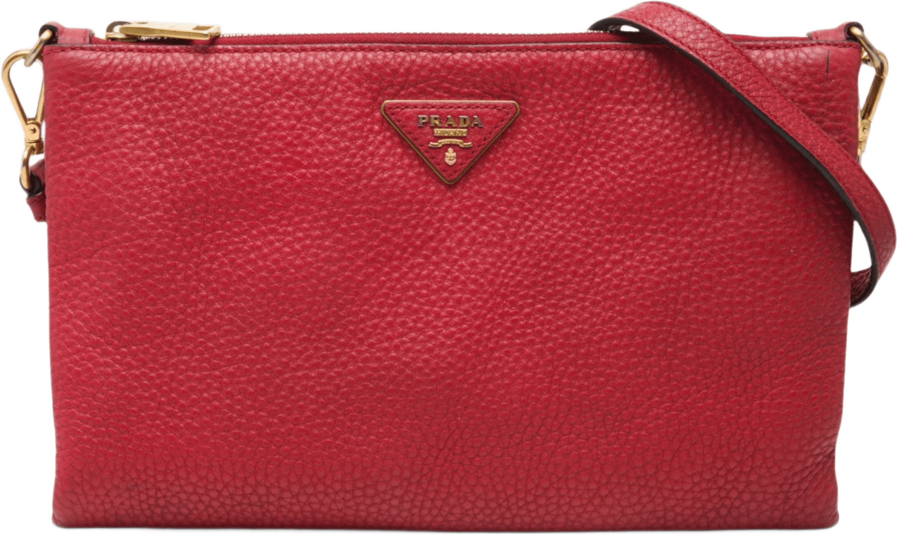 Prada Vitello Daino Crossbody, från Luxclusif, i färgen röd.