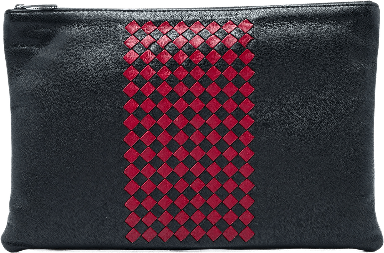 Bottega Veneta Intrecciato Trimmed Bicolor Nappa Clutch, från Luxclusif, i färgen svart.