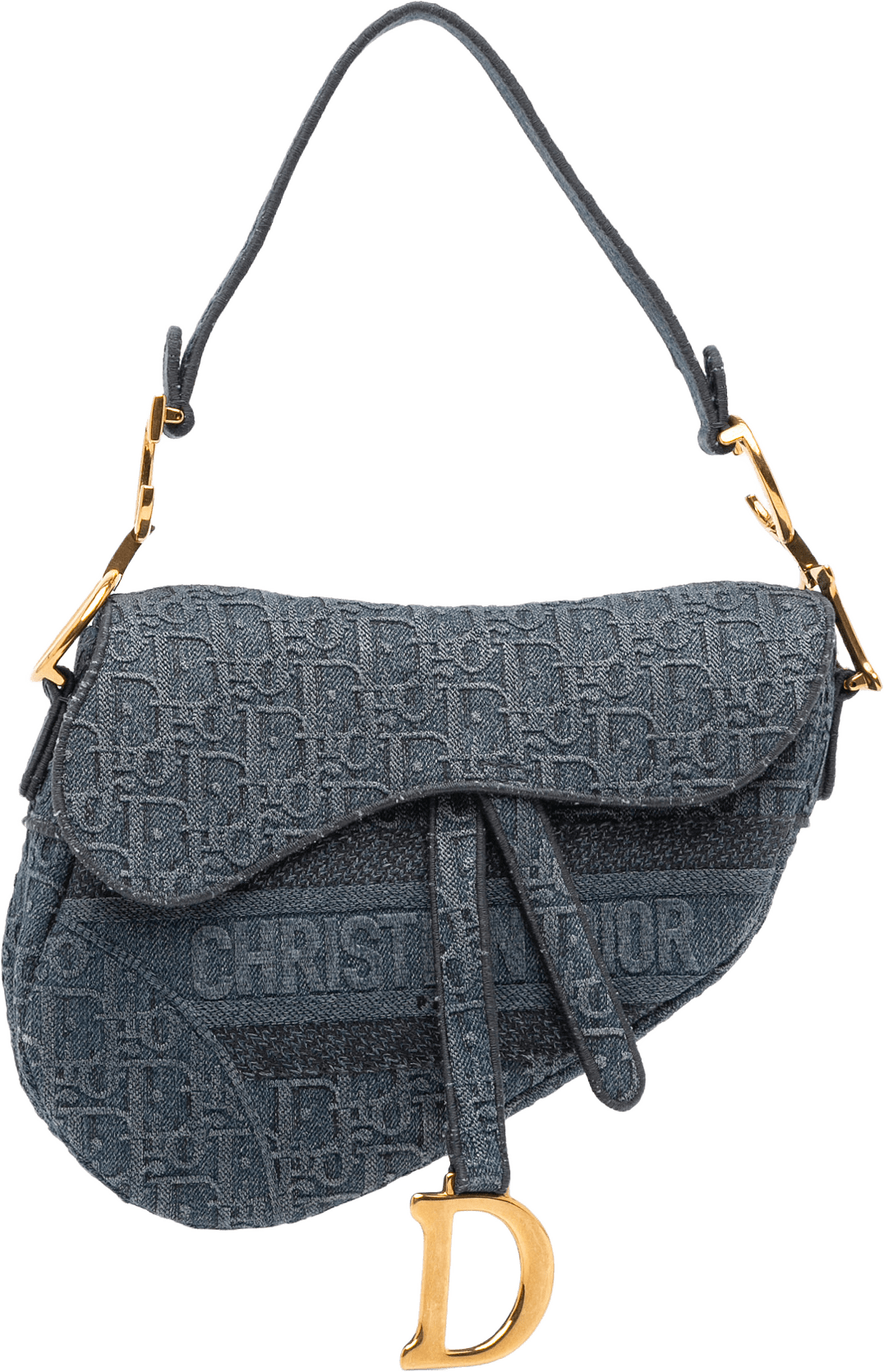 Dior Oblique Denim Embroidered Saddle Bag, från Luxclusif, i färgen blue.
