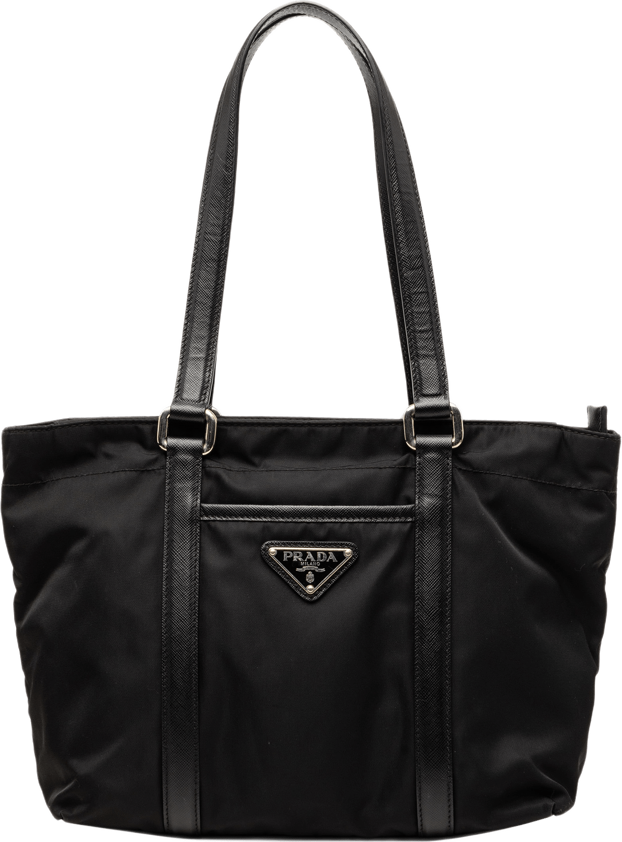 Prada Saffiano Trimmed Tessuto Tote, från Luxclusif, i färgen svart.