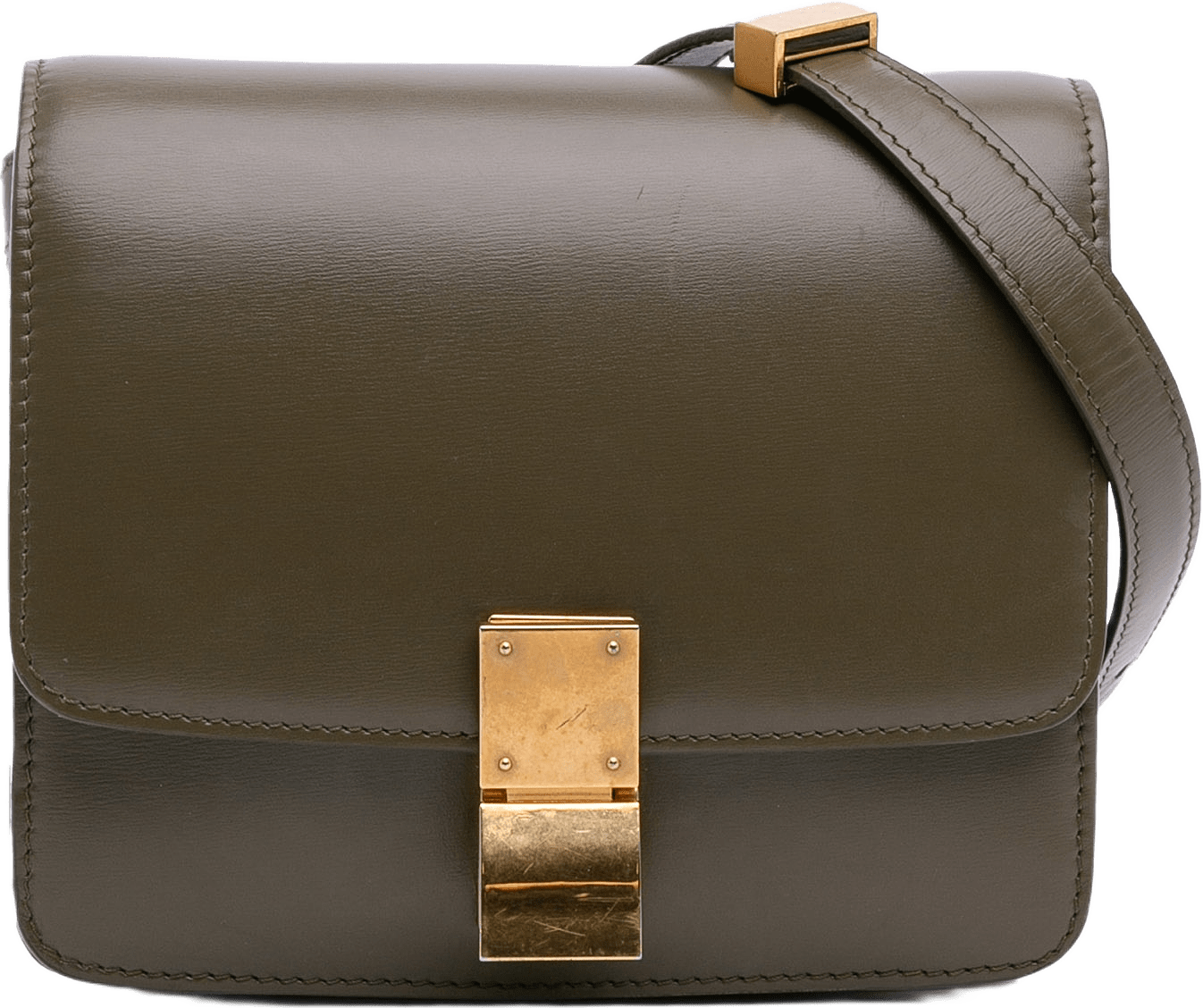 Celine Small Calfskin Classic Box, från Luxclusif, i färgen dark khaki.