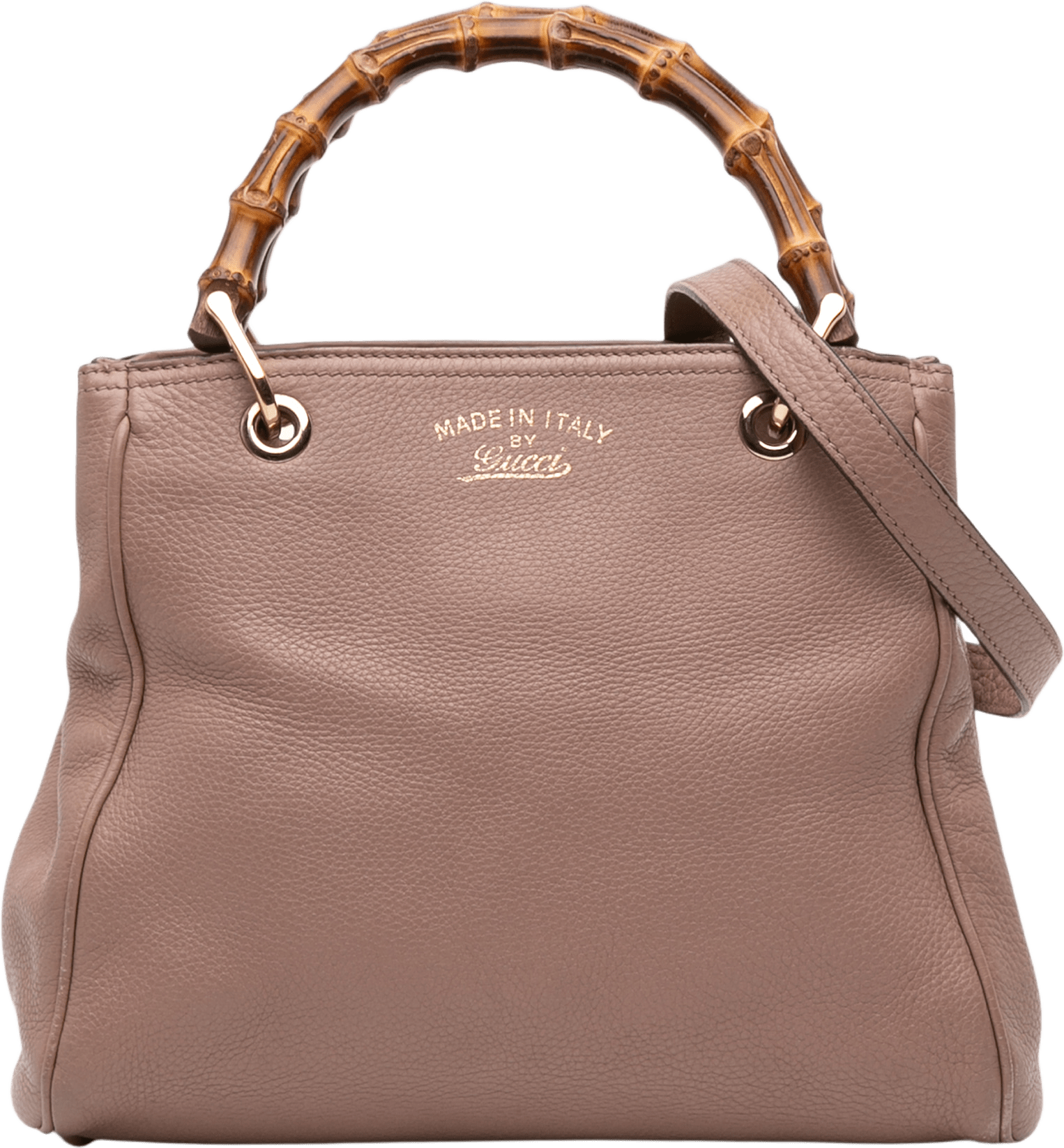 Gucci Small Calfskin Bamboo Shopper Satchel, från Luxclusif, i färgen nude.