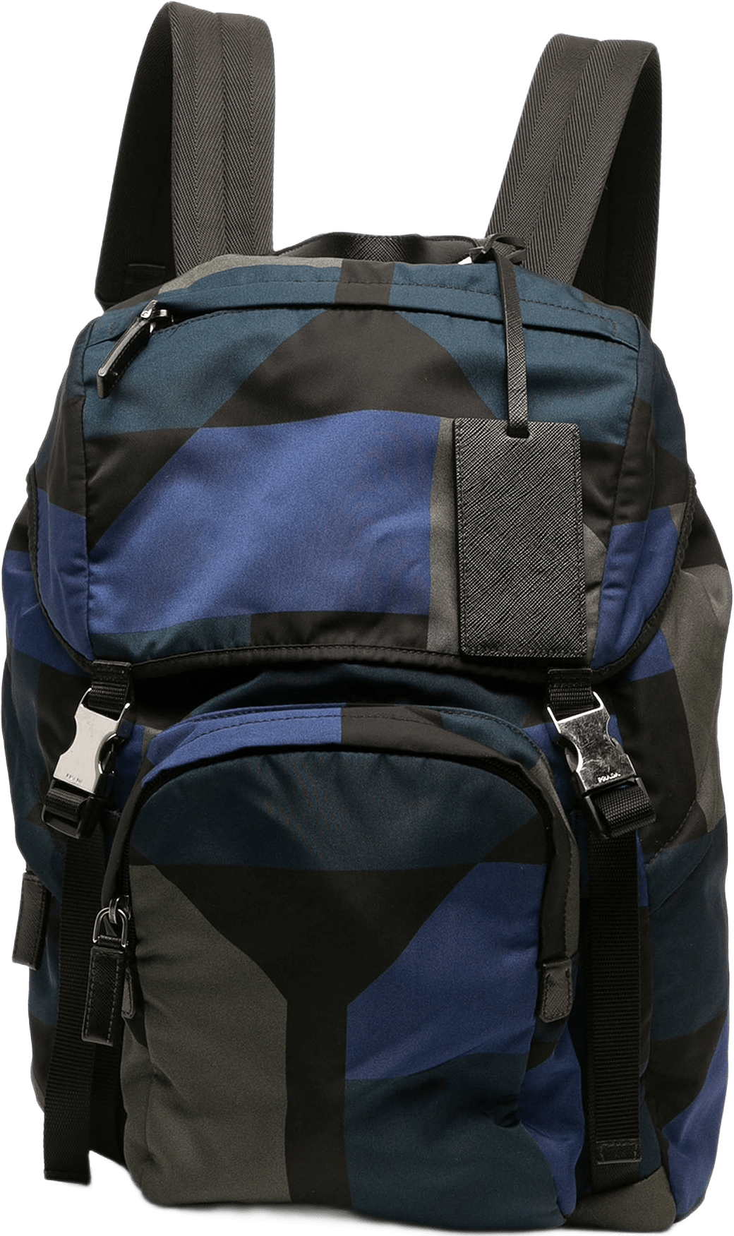 Prada Tessuto Geometric Backpack, från Luxclusif, i färgen svart.