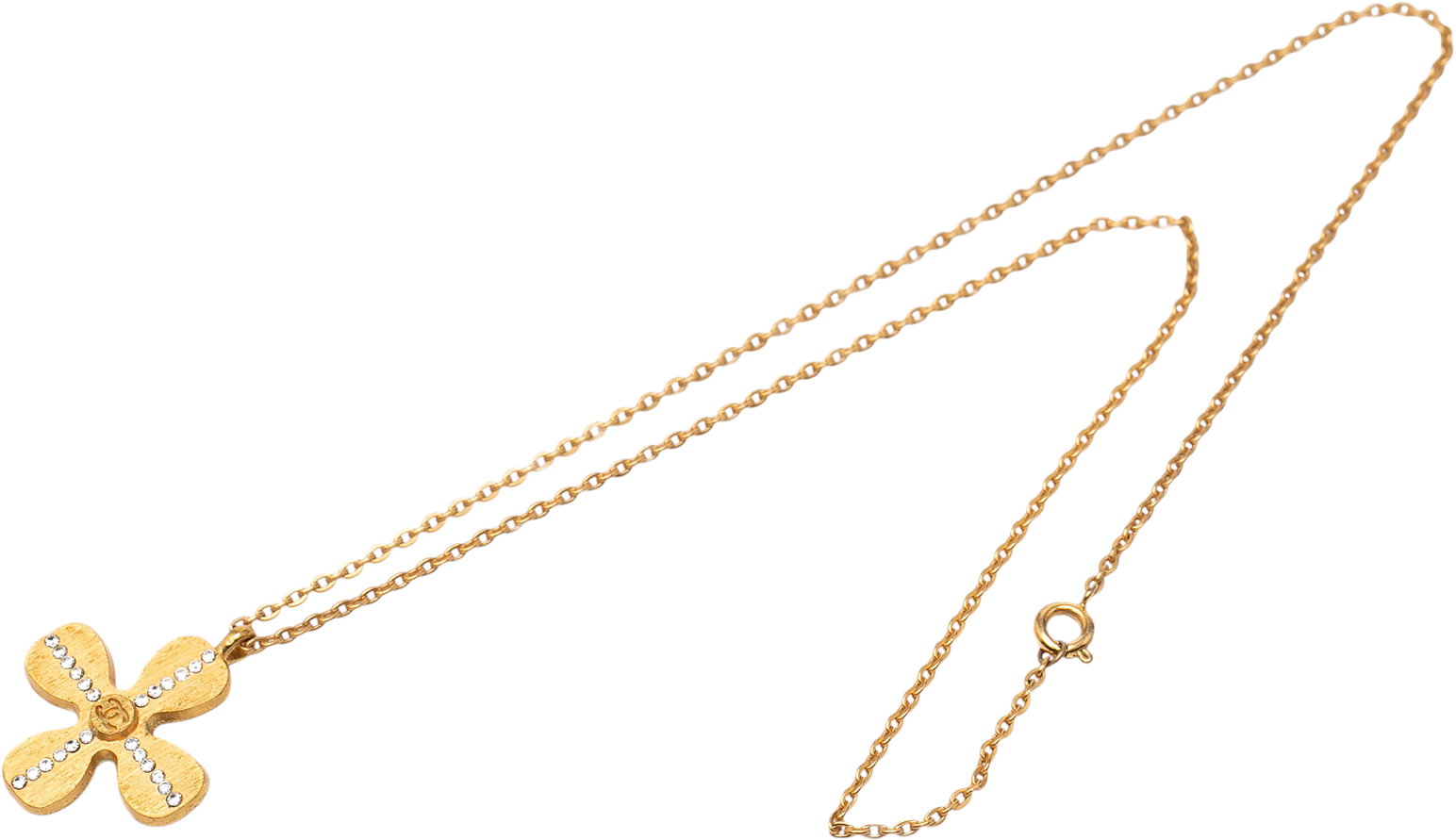 Chanel Gold Plated Cc Crystal Clover Pendant Necklace, från Luxclusif, i färgen gold.