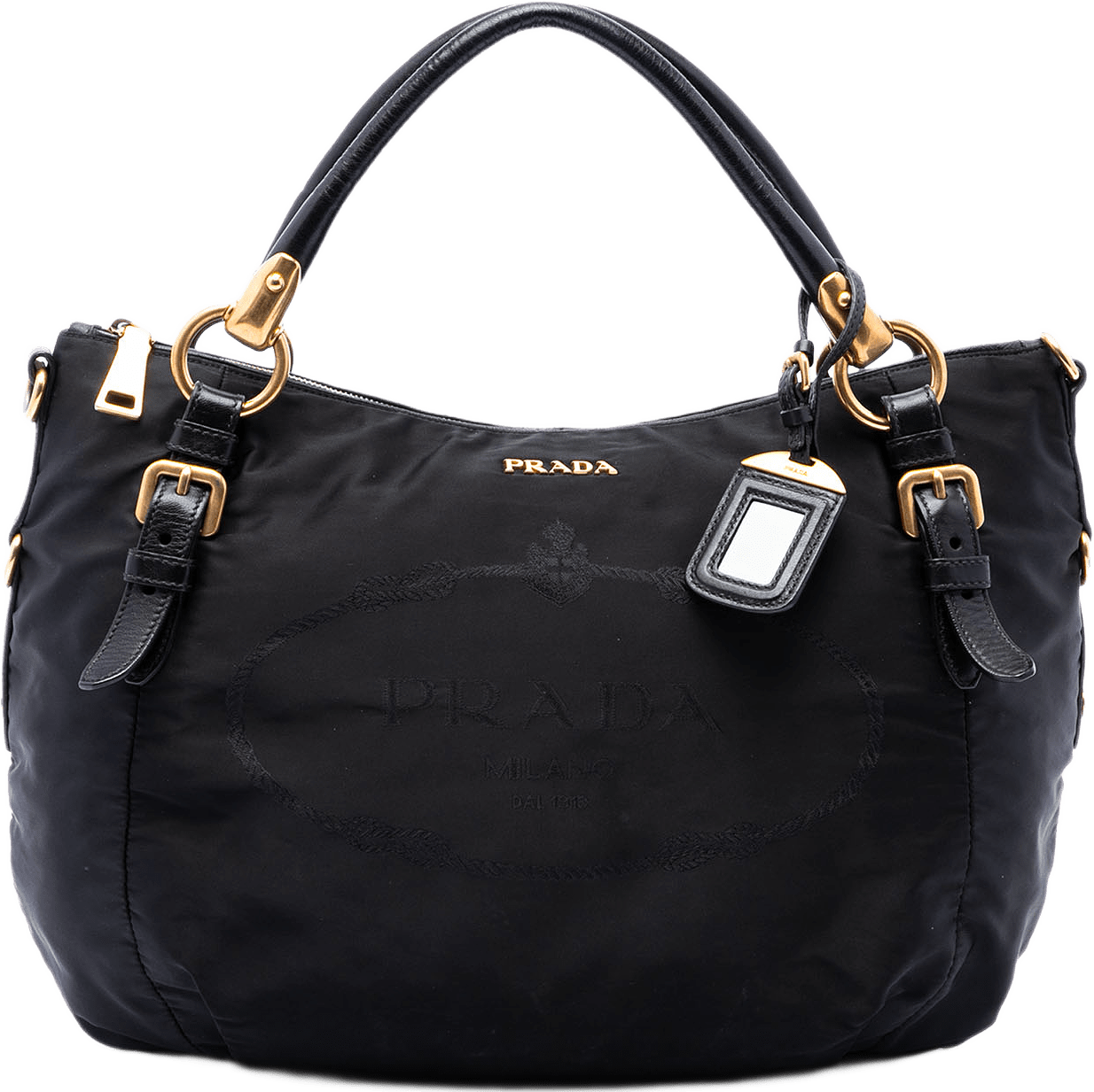 Prada Tessuto Canapa Logo Satchel, från Luxclusif, i färgen svart.