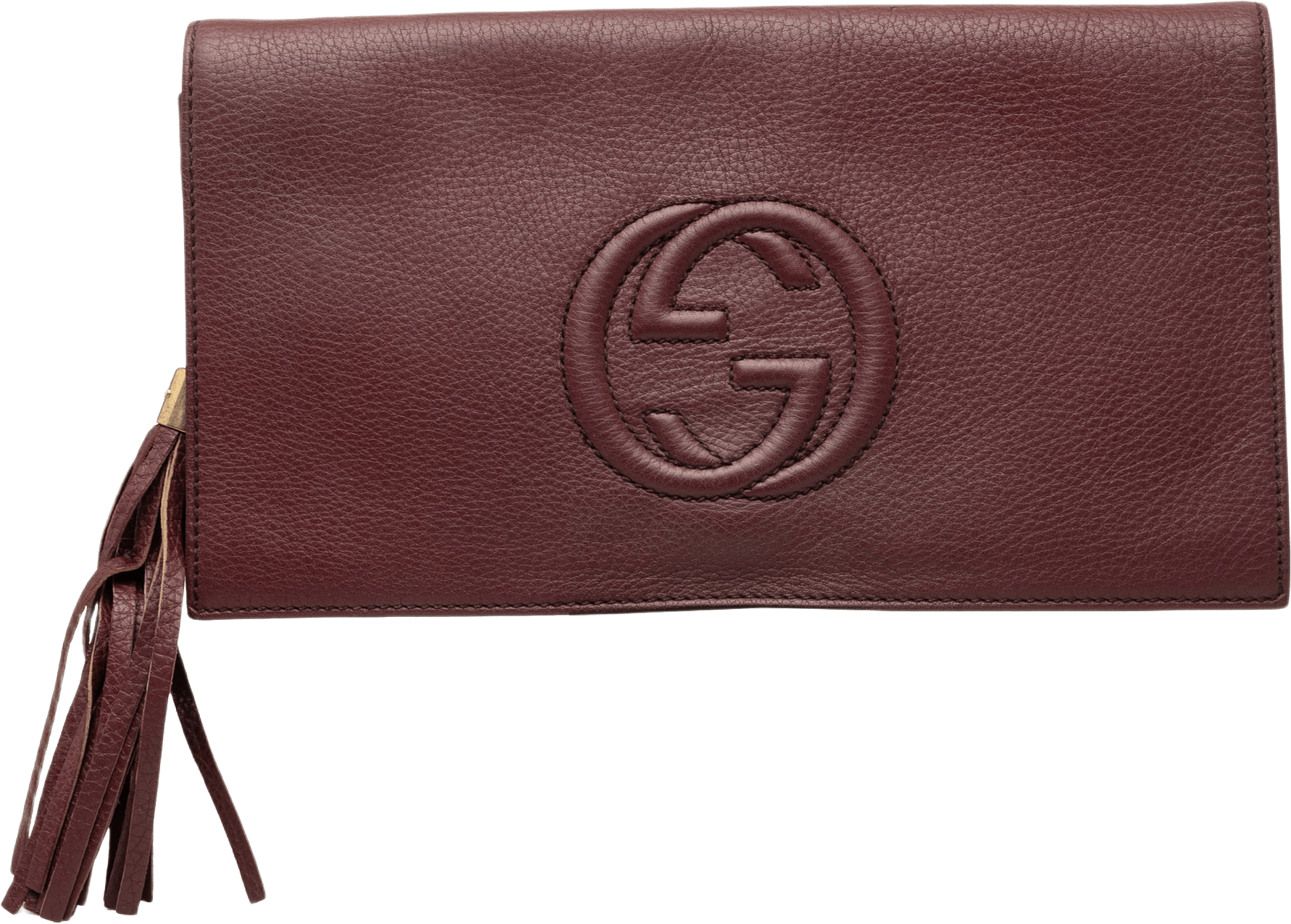 Gucci Calfskin Soho Disco Clutch, från Luxclusif, i färgen röd.