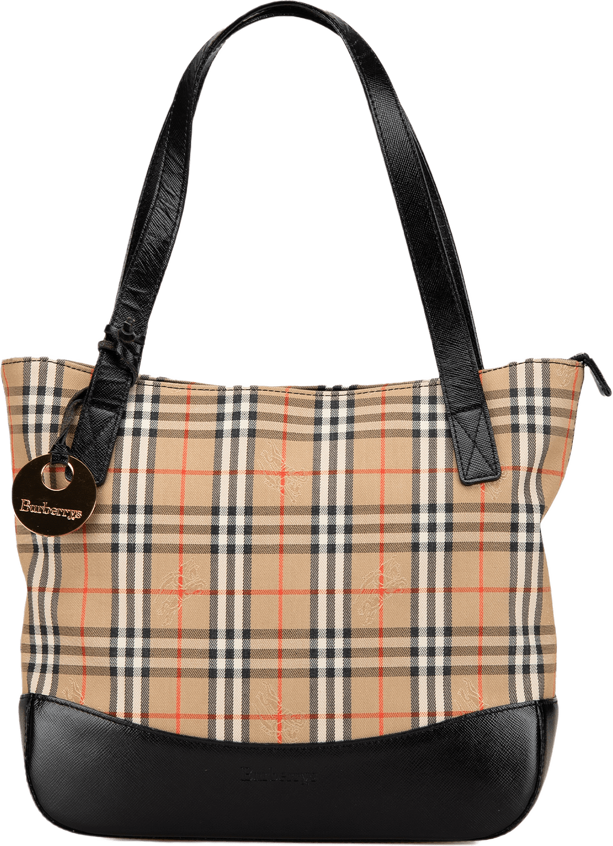 Burberry Haymarket Check Canvas Handbag, från Luxclusif, i färgen beige.