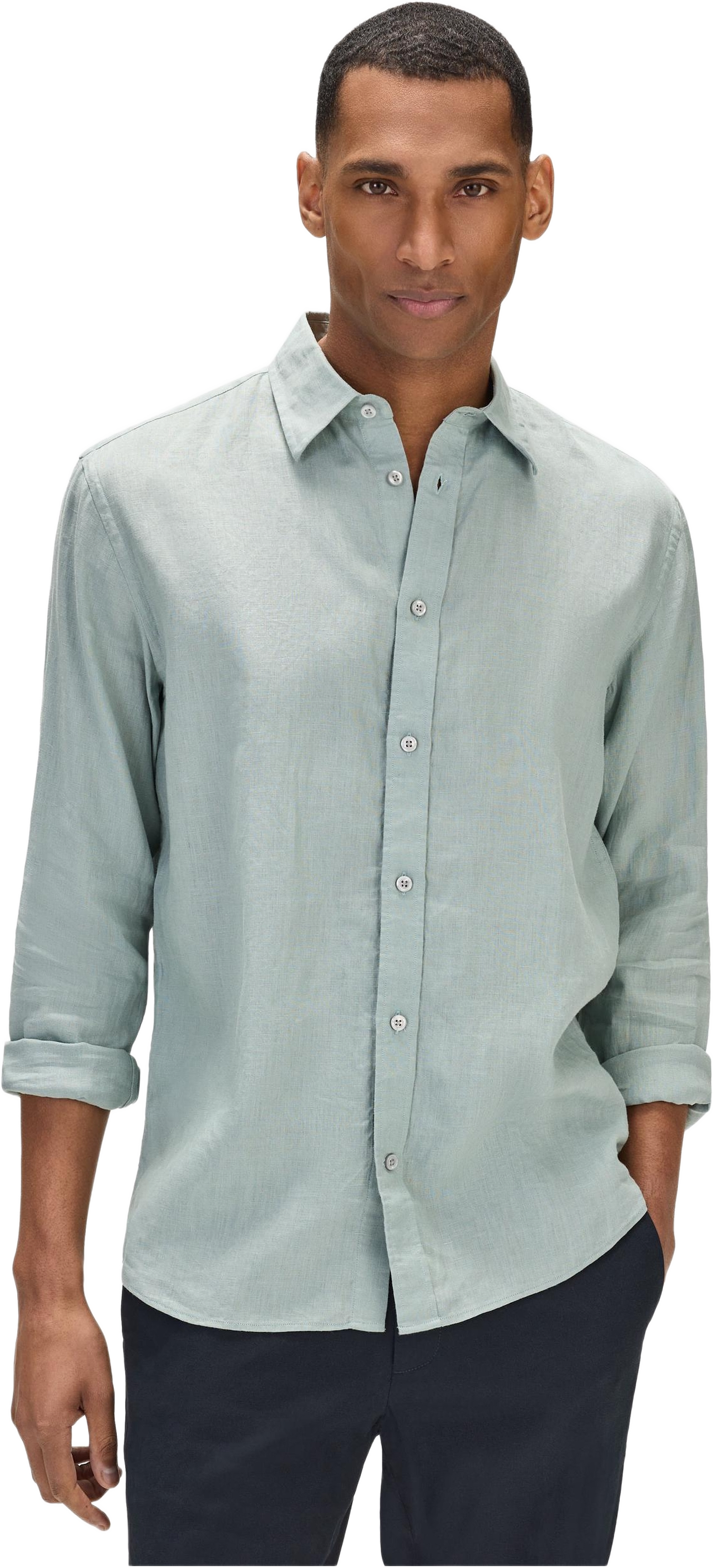 Casual Linen Shirt Solid Pointed Collar, från John Henric, i färgen mint green.