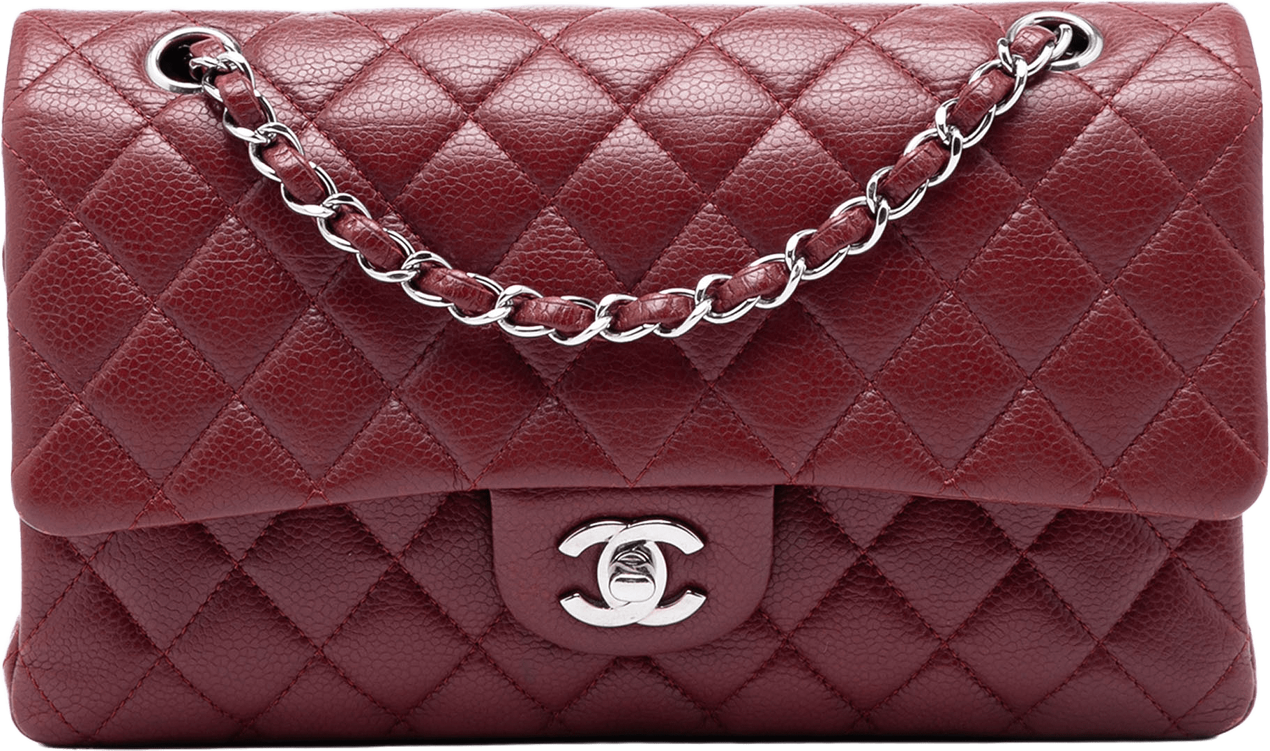 Chanel Medium Classic Caviar Double Flap, från Luxclusif, i färgen dark red.