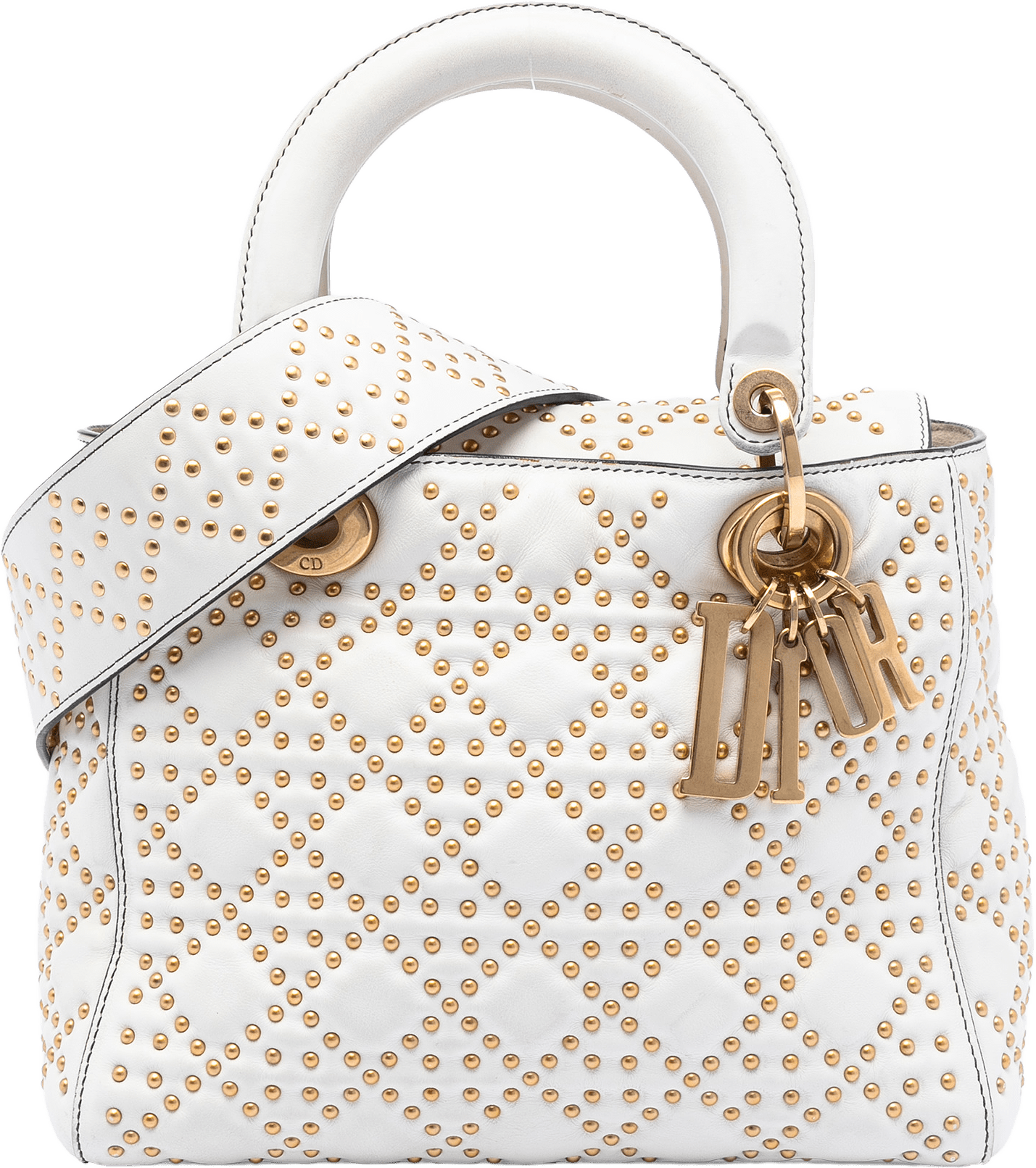 Dior Medium Lambskin Cannage Studded Supple Lady Dior, från Luxclusif, i färgen off white.