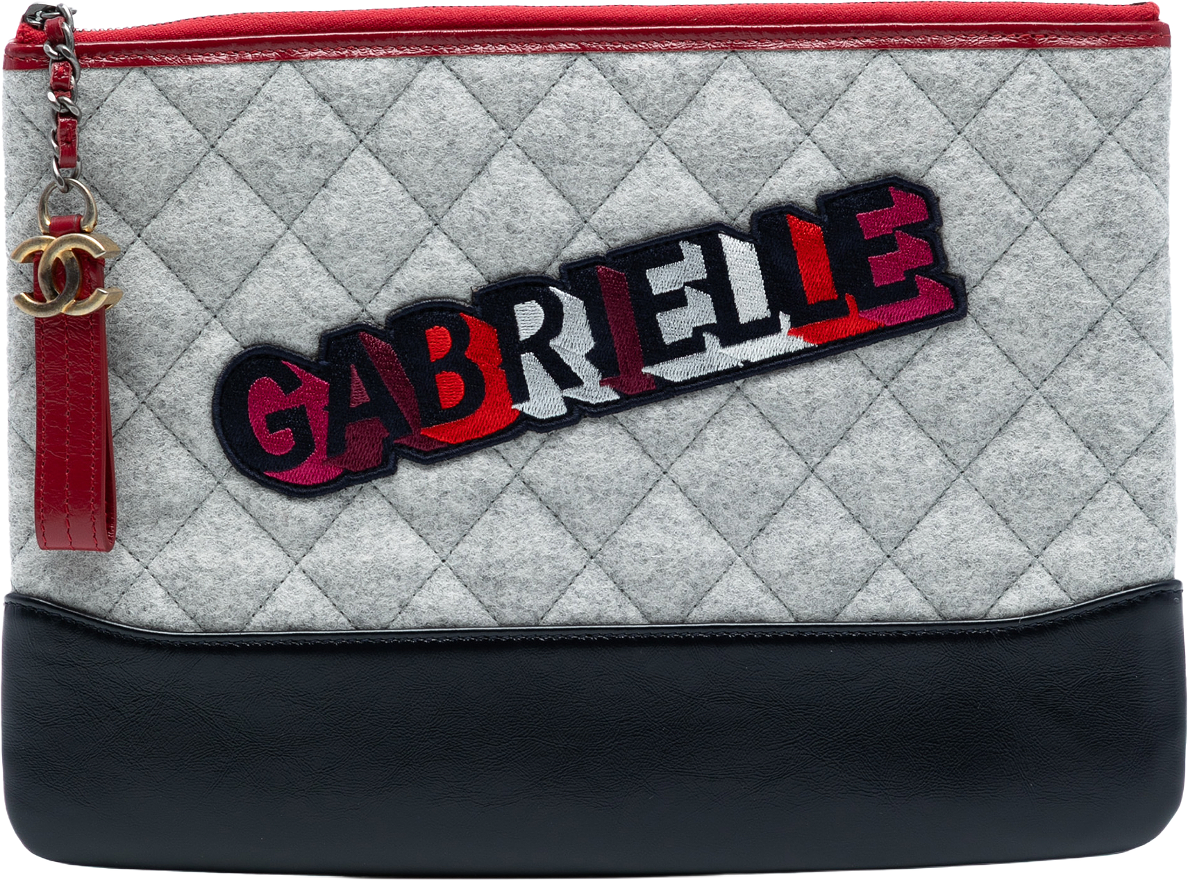 Chanel Medium Quilted Wool And Calfskin Gabrielle O Case Clutch, från Luxclusif, i färgen gray.