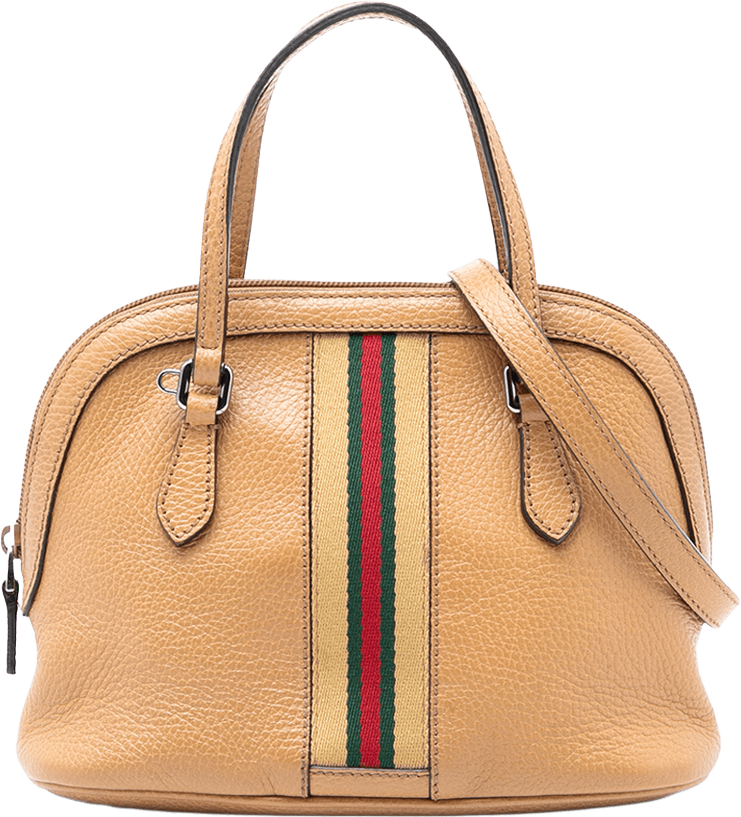 Gucci Mini Leather Web Dome Satchel, från Luxclusif, i färgen caramel.