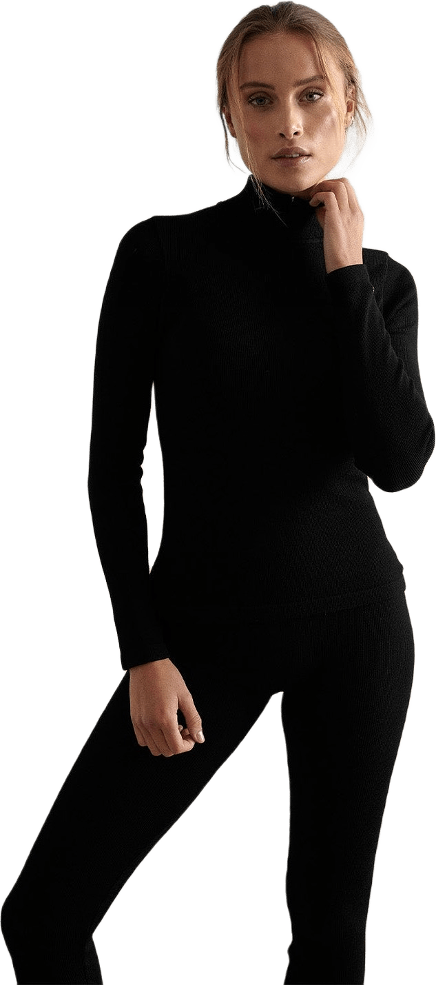 Black Ribbed Wool Half Zip