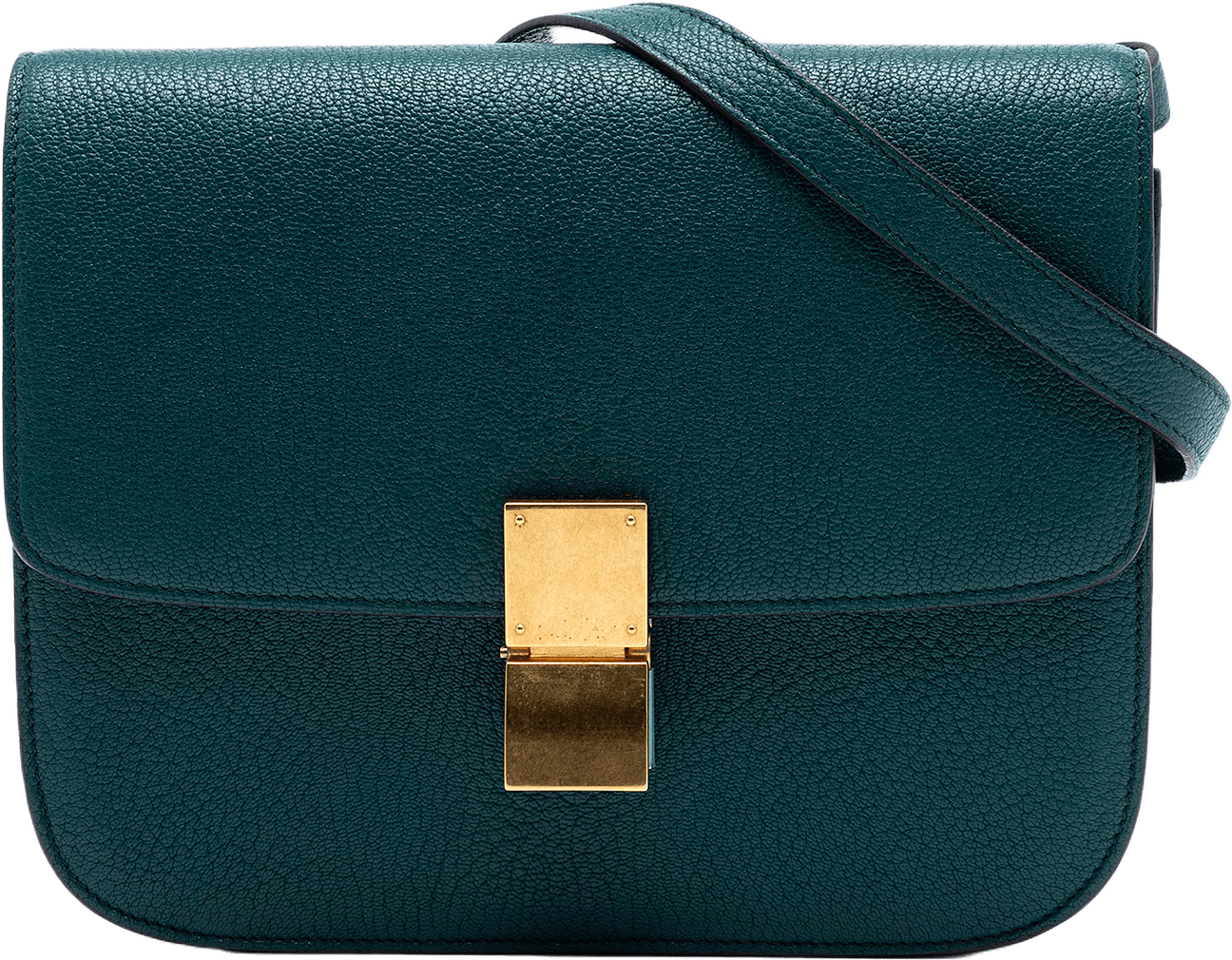 Celine Medium Goatskin Classic Box, från Luxclusif, i färgen dark green.