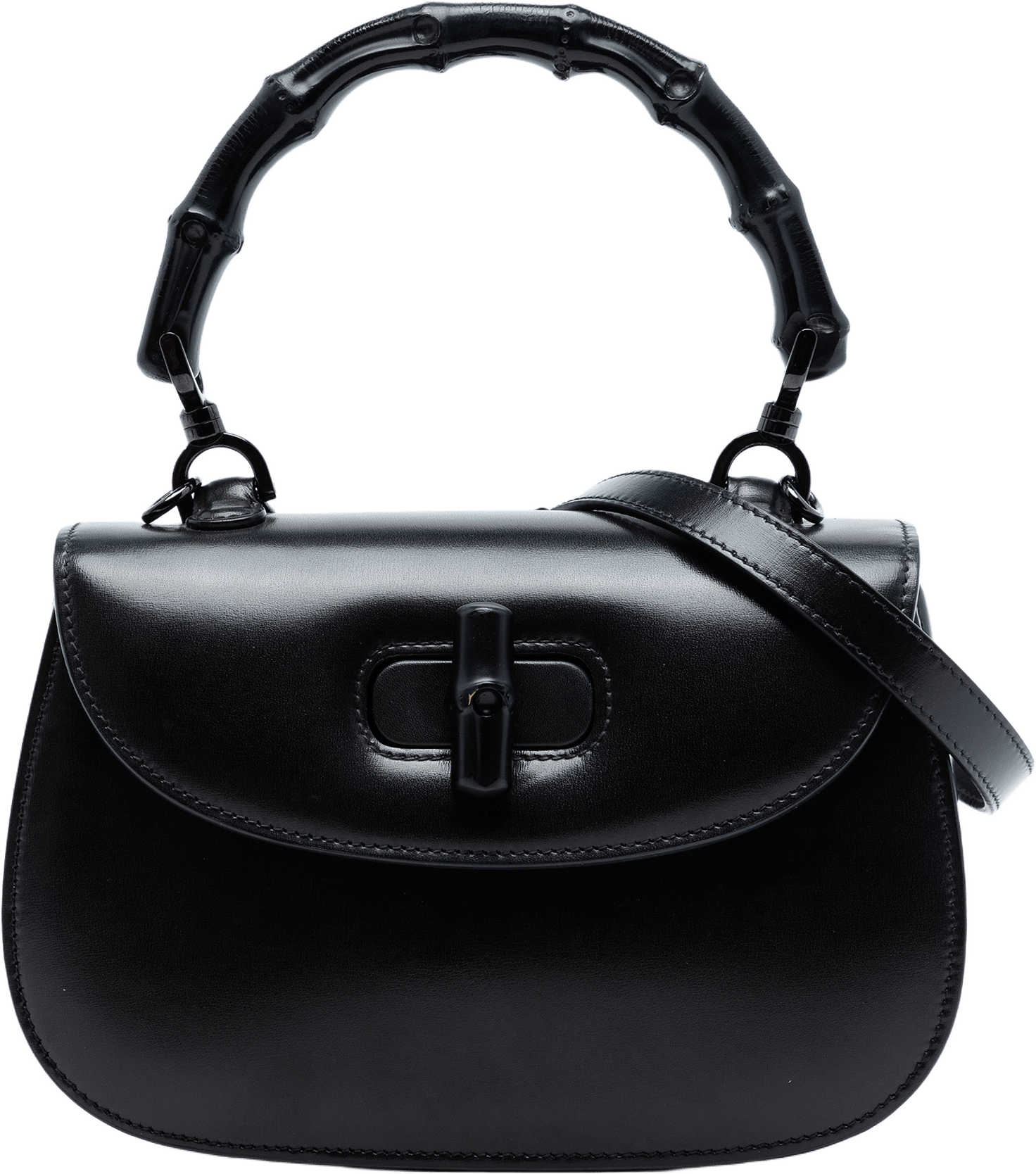 Gucci Small Calfskin 1947 Bamboo Top Handle Bag, från Luxclusif, i färgen black.