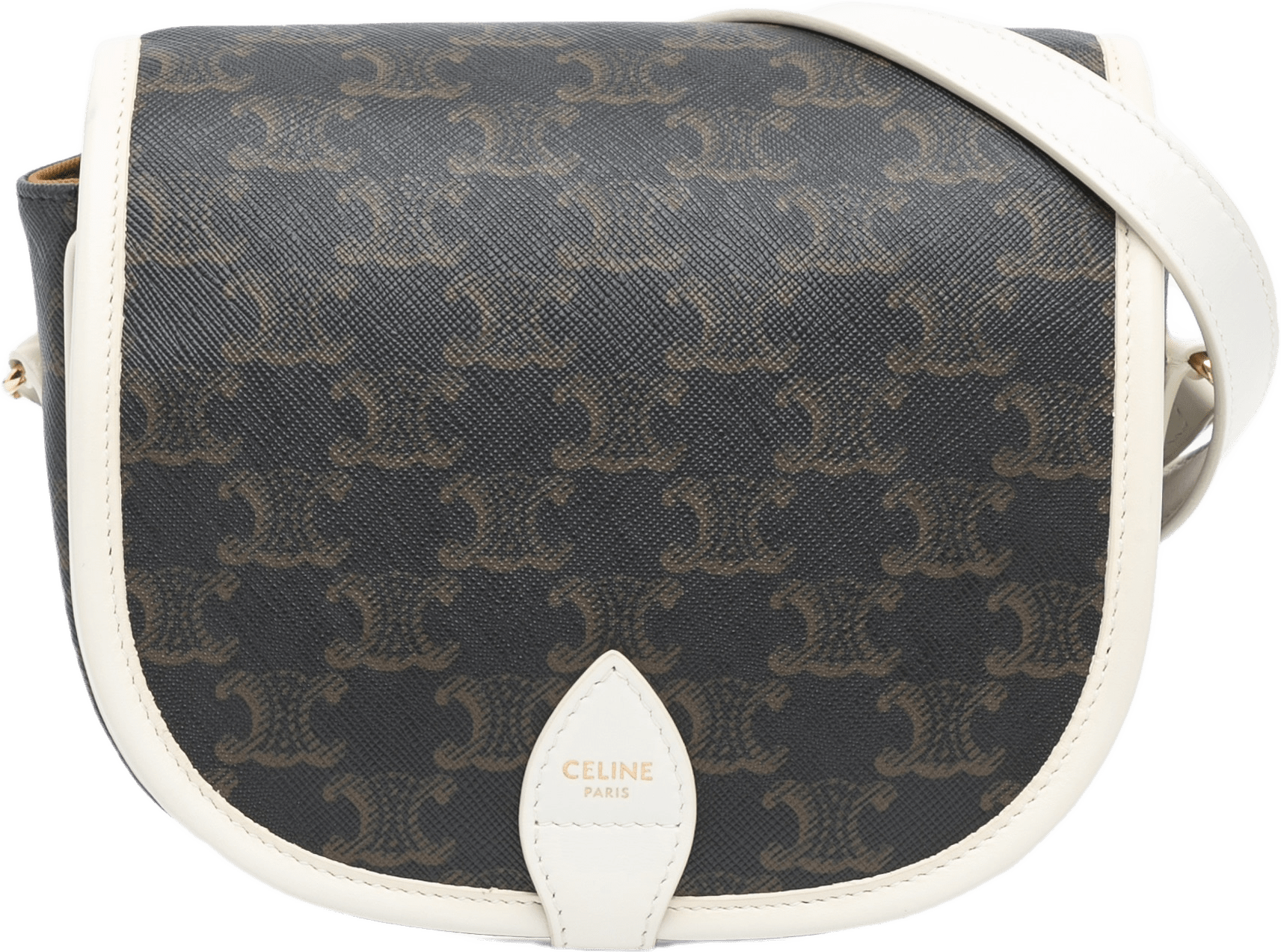 Celine Medium Triomphe Coated Canvas Folco Crossbody, från Luxclusif, i färgen dark brown.