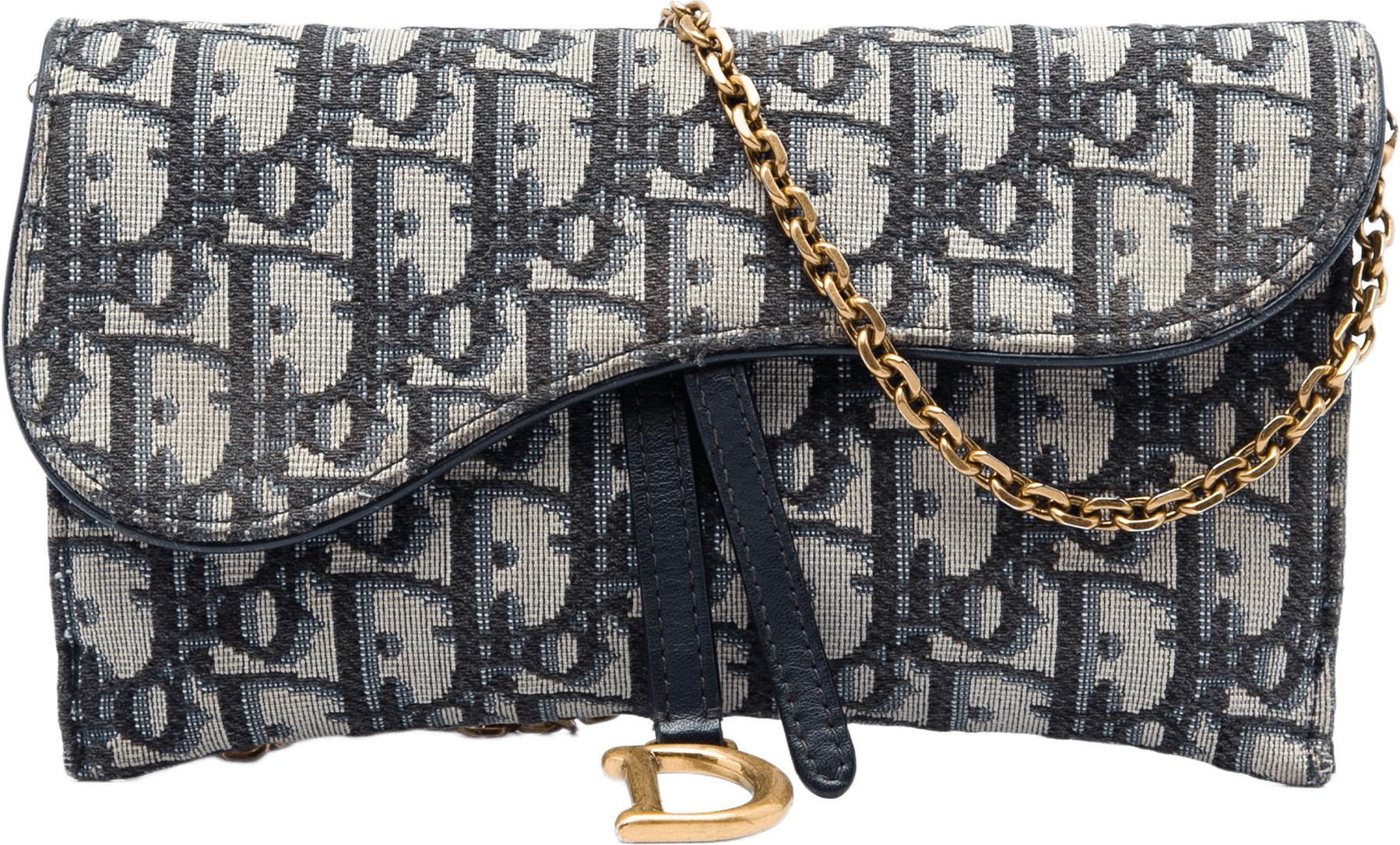 Dior Oblique Canvas Saddle Wallet On Chain, från Luxclusif, i färgen blå.