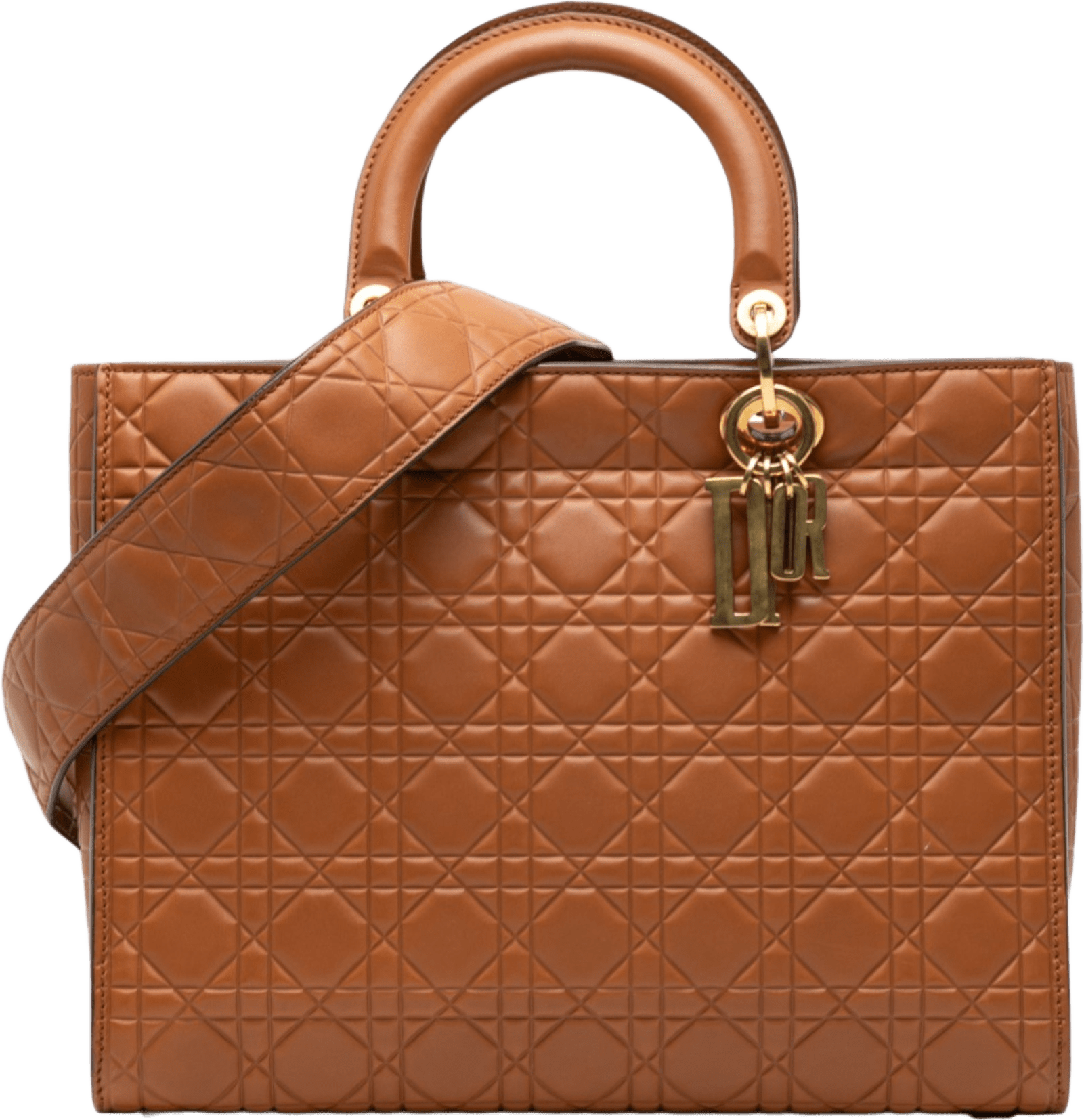 Dior Large Ultra Matte Calfskin Cannage Embossed Lady Dior, från Luxclusif, i färgen brown.