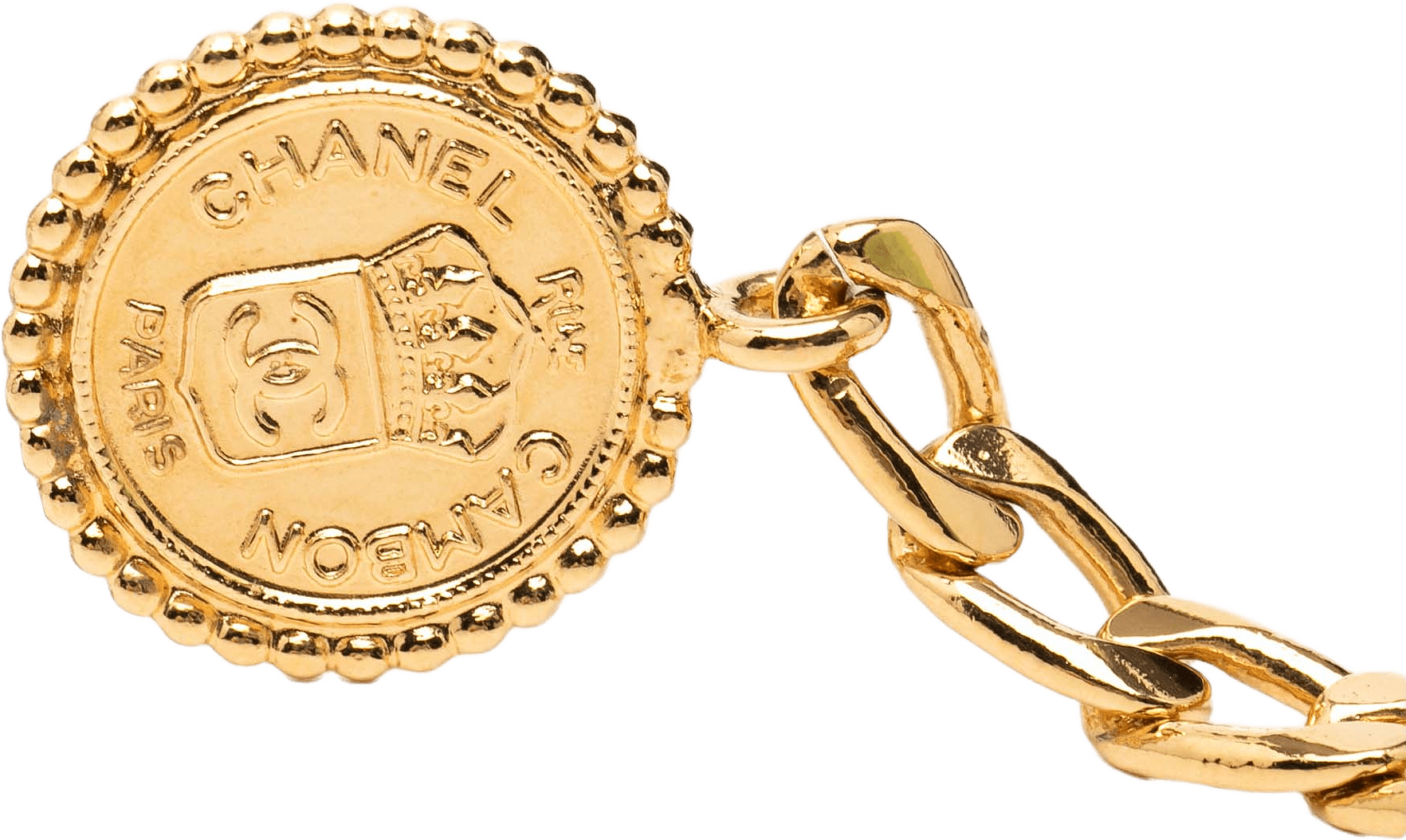 Chanel Gold Plated Medallion Rue Cambon Chain Belt, från Luxclusif, i färgen gold.